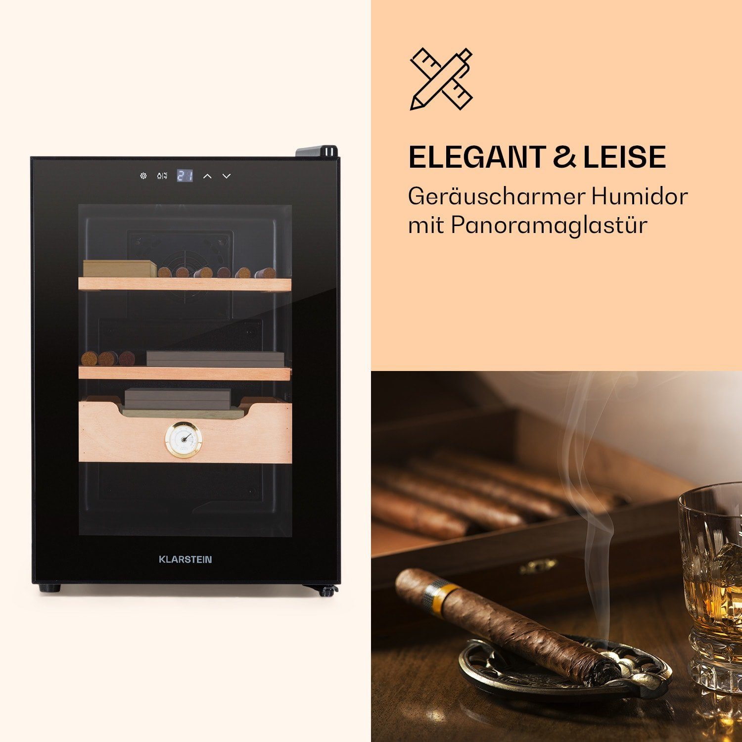 Klarstein Humidor HEA-Presidente40-Blk, Humidor Zigarre Humidor Befeuchter elektrisch Humidor Schrank