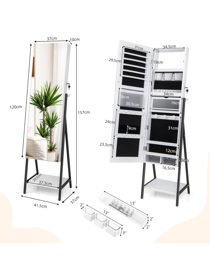 COSTWAY Schmuckschrank mit Spiegel in Weiß günstig kaufen 37 cm