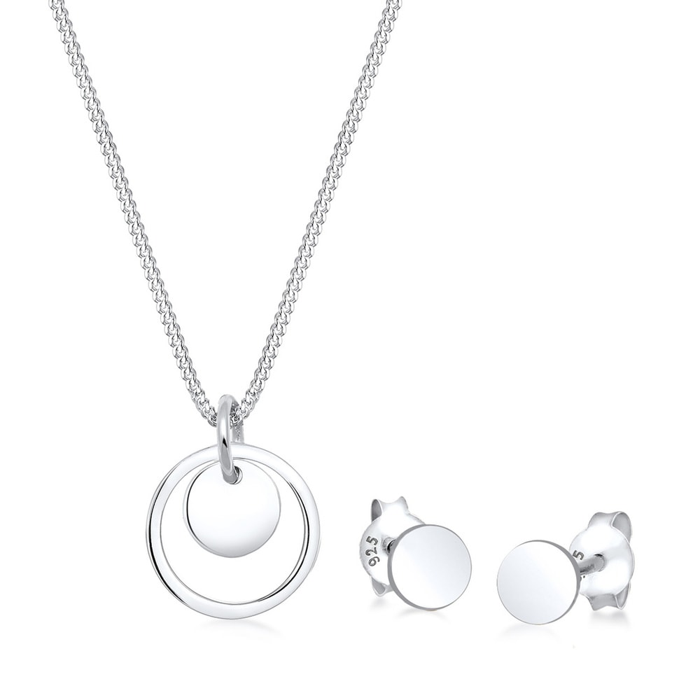 Elli Elli Ensemble de Bijoux Femmes plaquette pendentif Cut-Out Geo Set clous d'oreill Bijoux