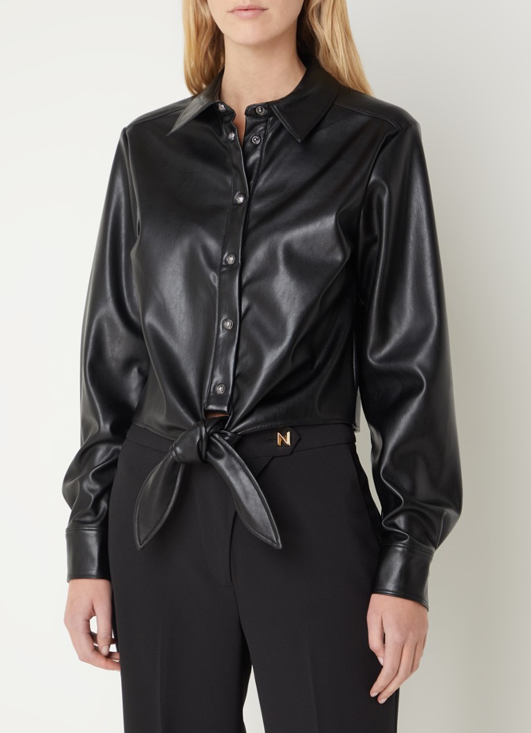 NIKKIE  Antique blouse van imitatieleer met gestrikt detail