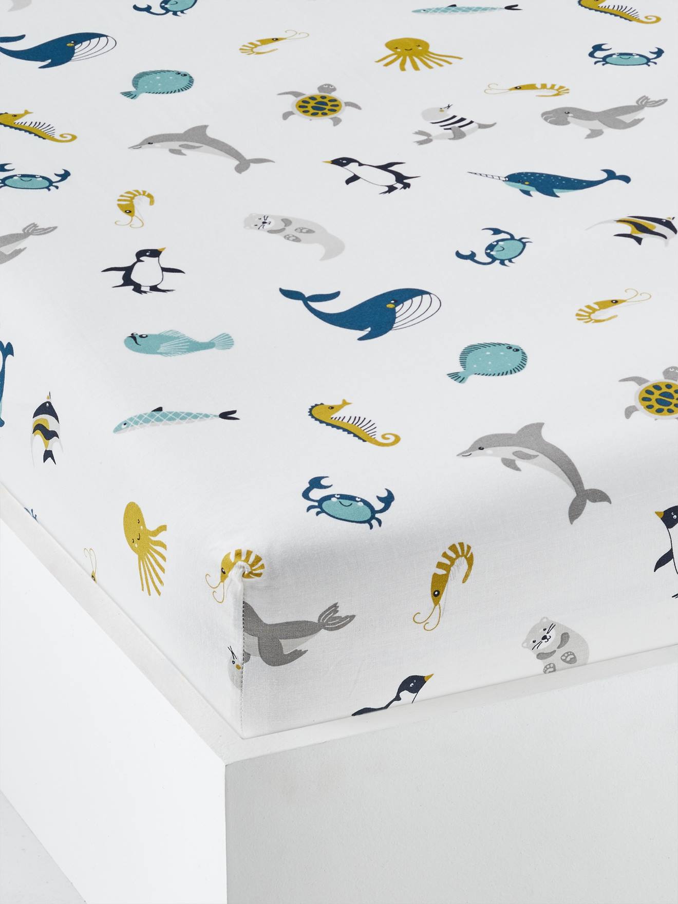 Drap-housse enfant ABECEDAIRE MARIN ivoire imprimé