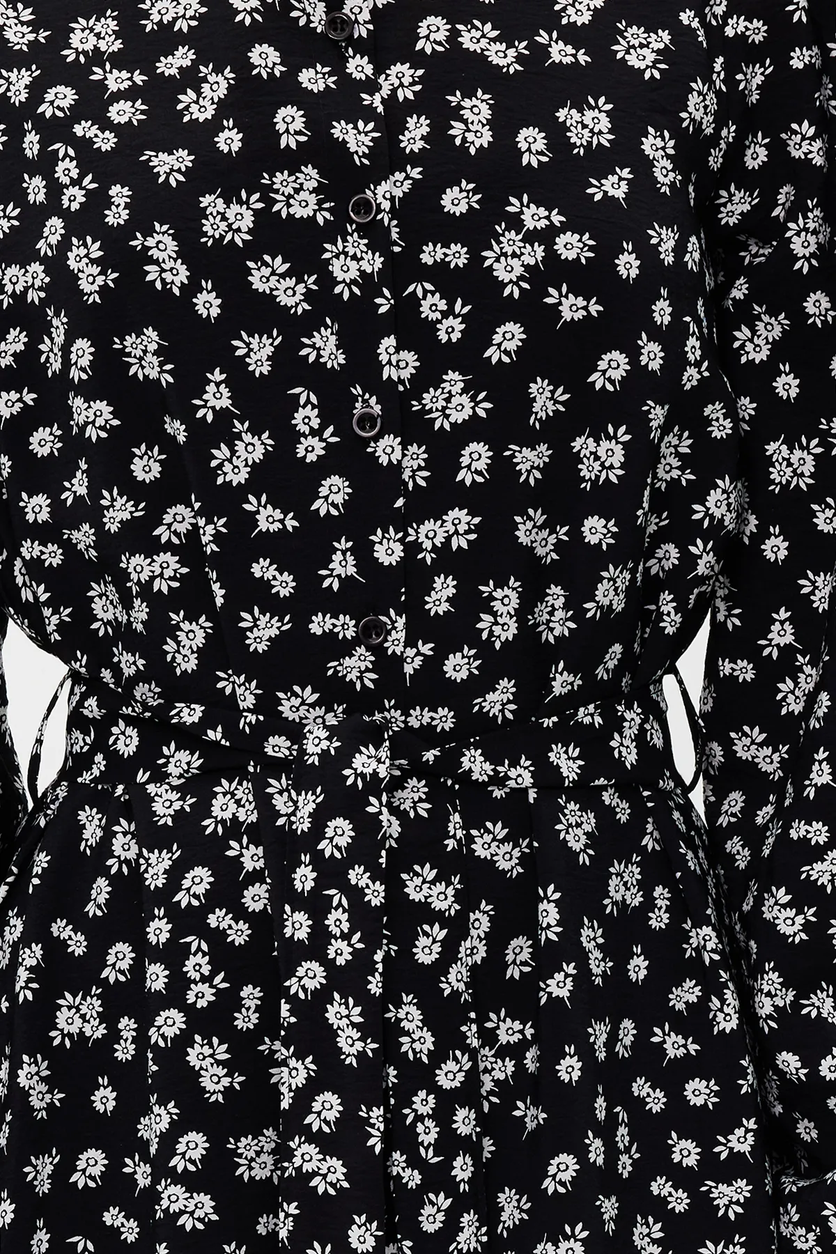 Trendyol Modest  Schwarzer Gürtelrock, Volants, Blumenmuster, gefüttertes Webkleid TCTSS23EB00294