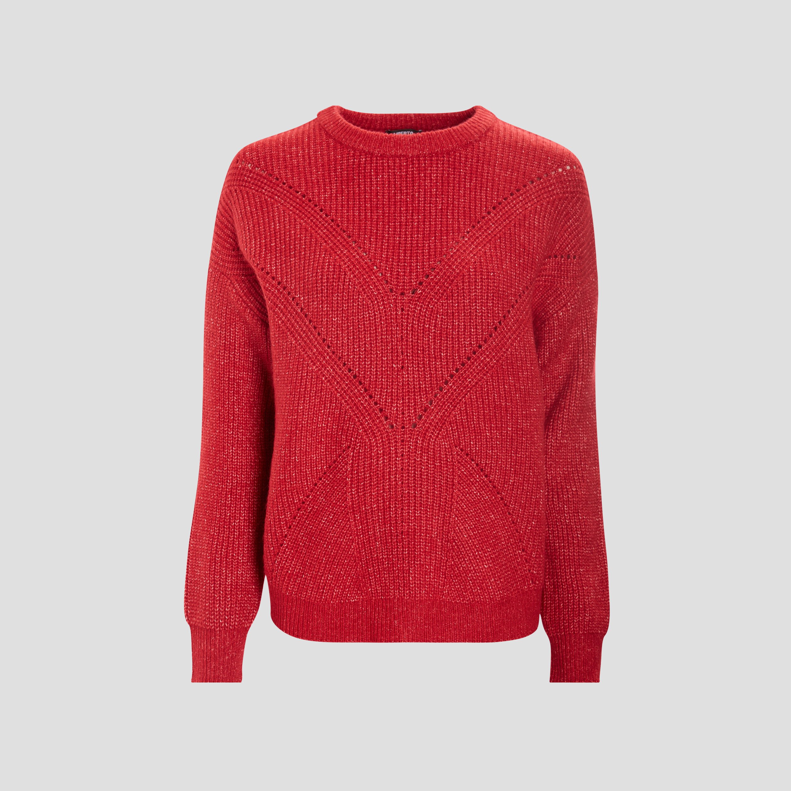 Pull avec détails ajourés rouge foncé femme | La Halle