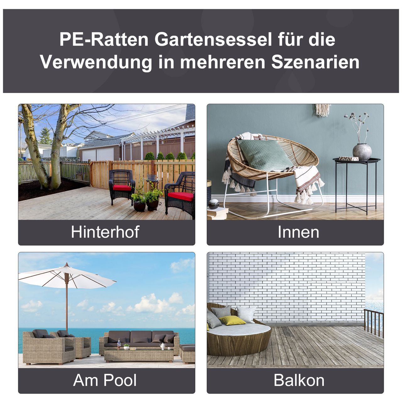 Outsunny Rattansessel in Tropfenform Gartensessel Rattanstuhl Sitzkissen Stahl