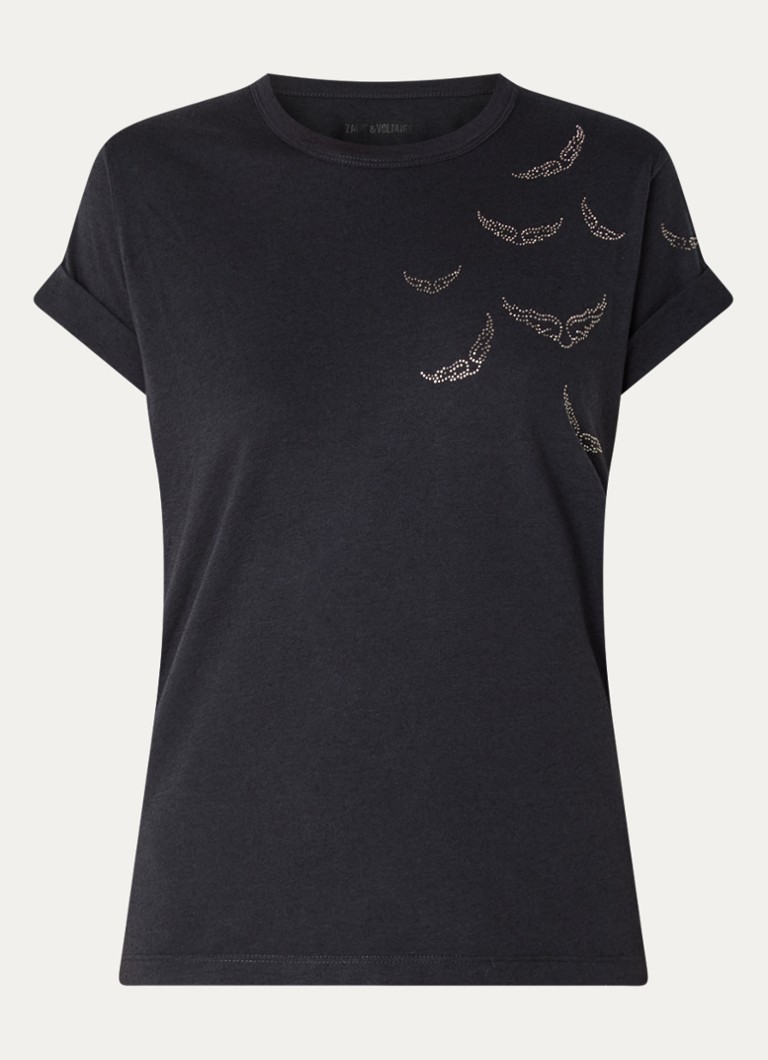 Zadig&Voltaire Anya T-shirt in linen blend with rhinestones
