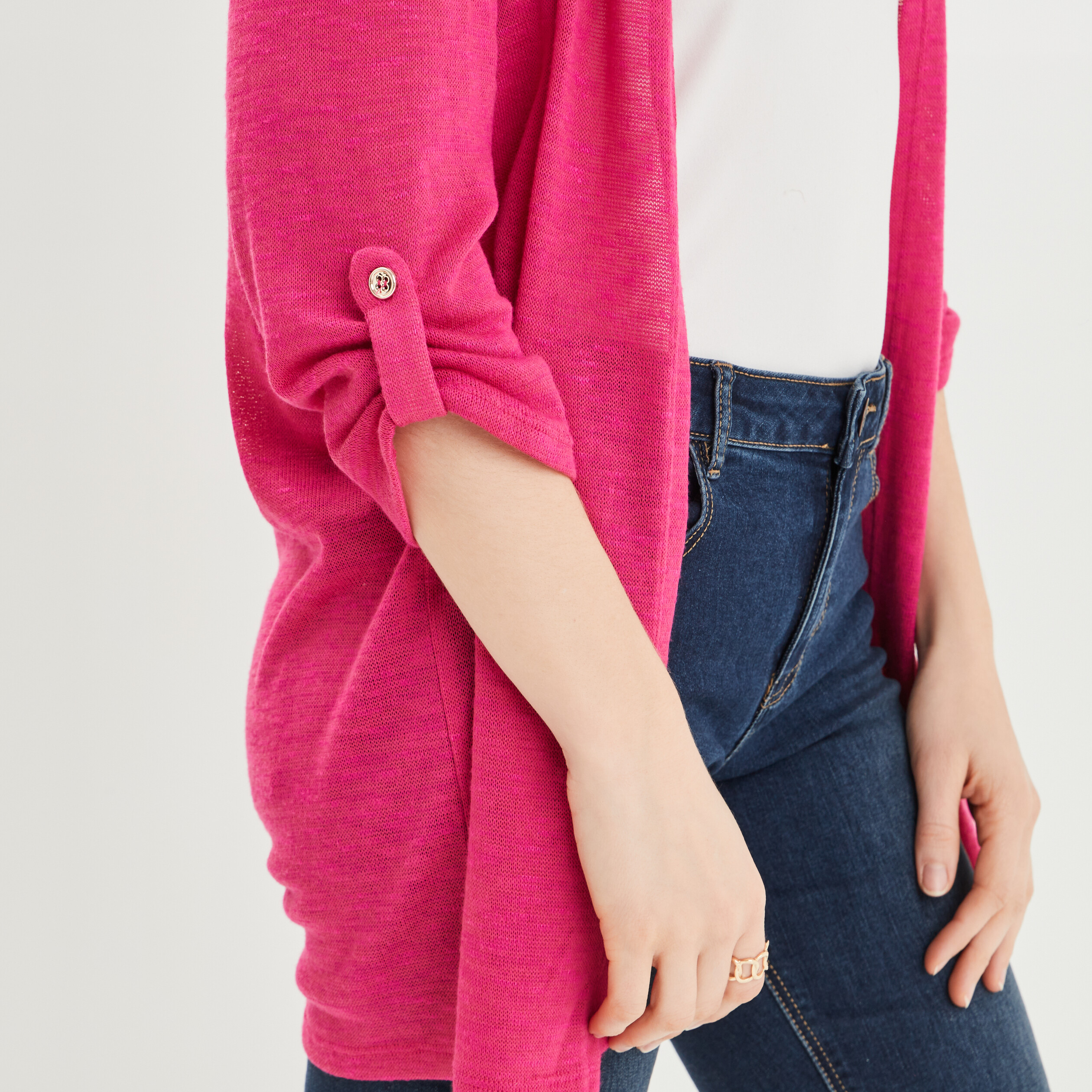 Gilet manches 3 4 rose fushia femme | La Halle