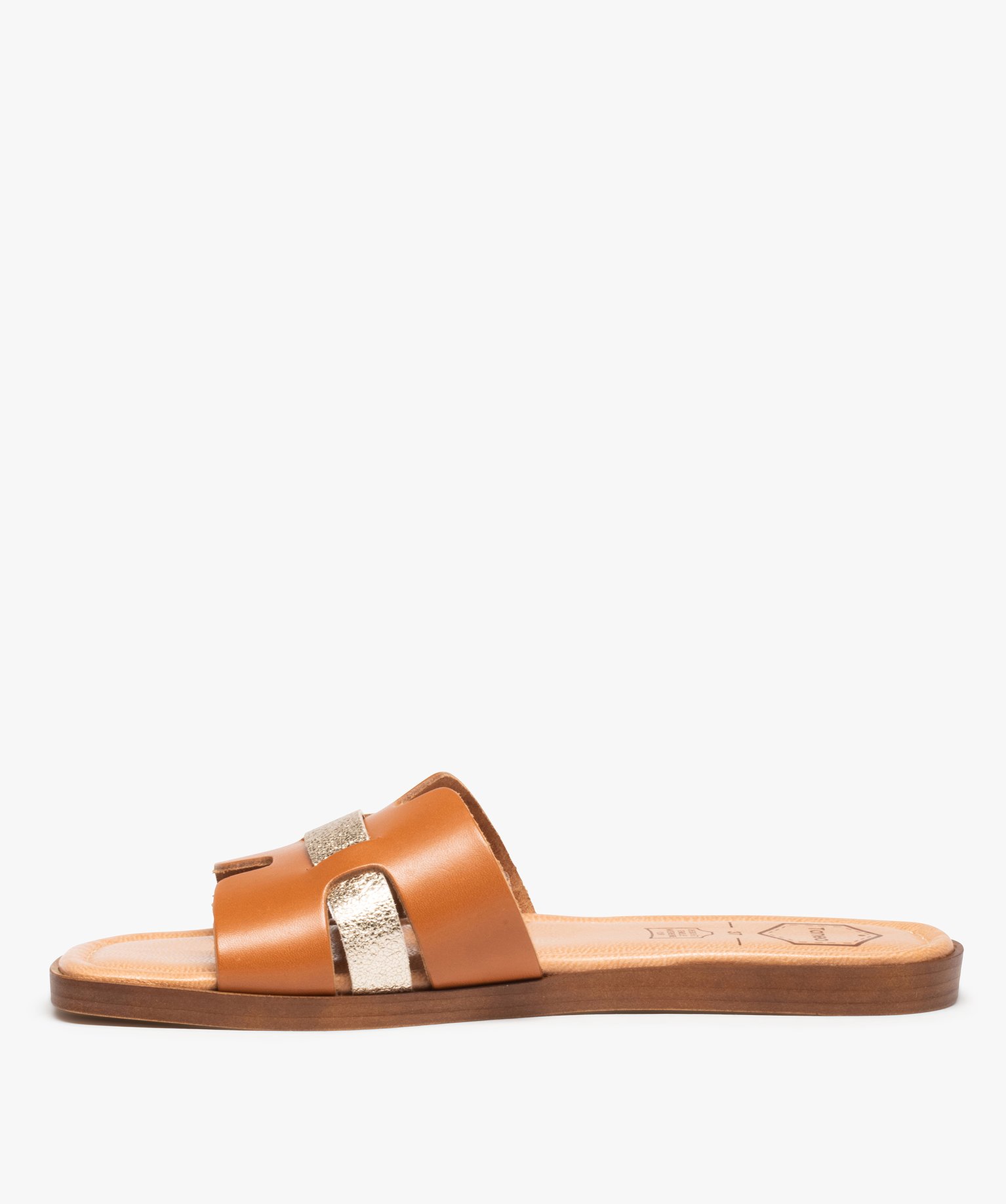 Mules femme avec dessus en cuir et bride scintillante - Tanéo marron | GEMO