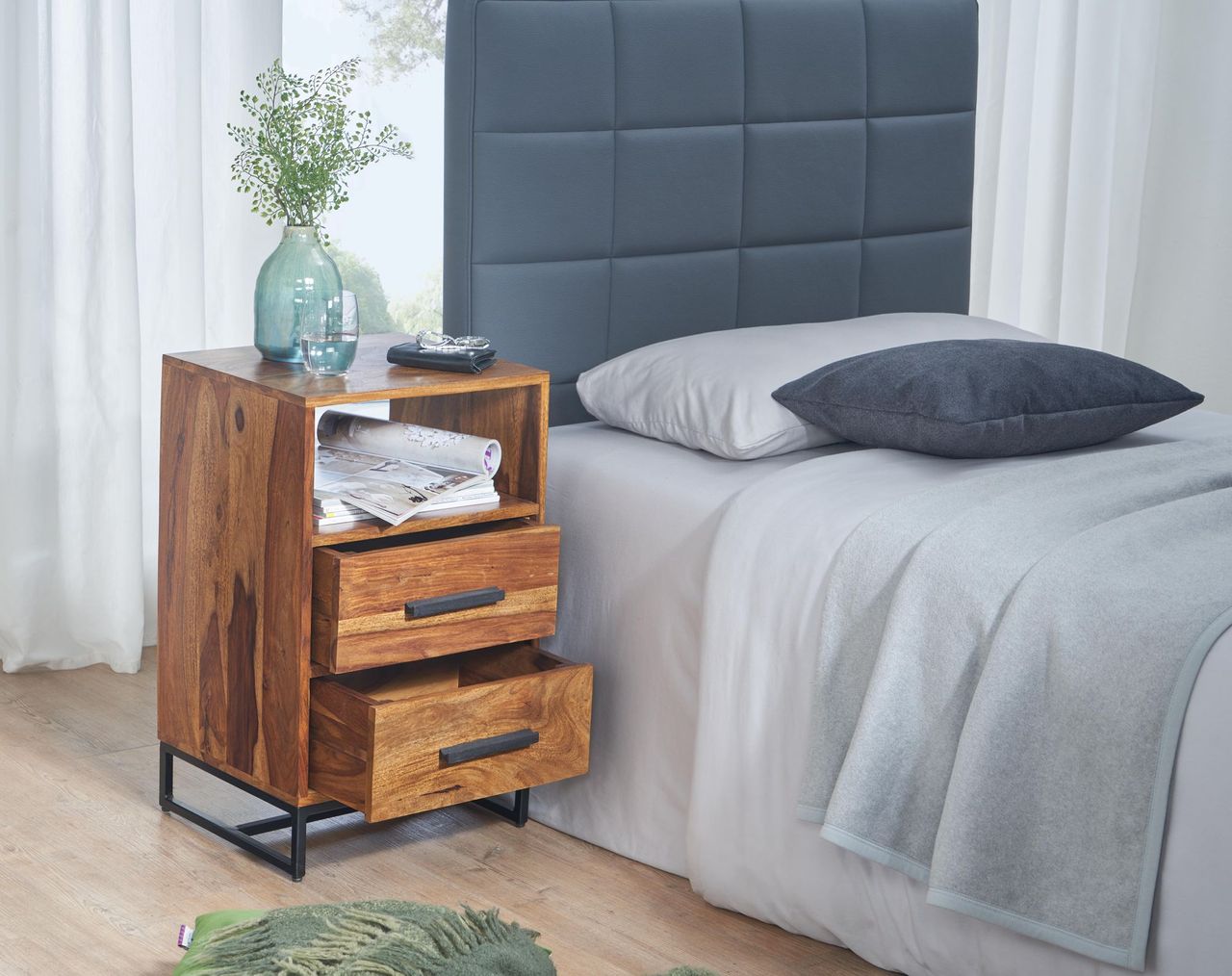 Skyport WOHNLING Nachttisch Boxspringbett Massivholz 40x35x66 cm Nachtkommode Schubladen