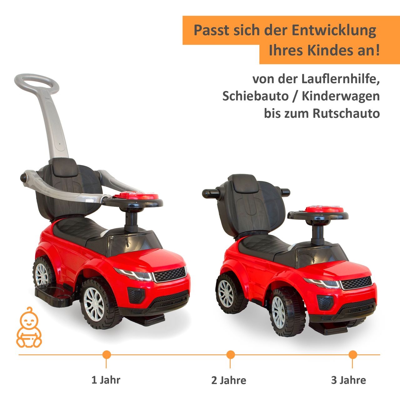 Lemodo Rutschauto mit Schiebestange, Rutschfahrzeug ab 1 Jahr, rot