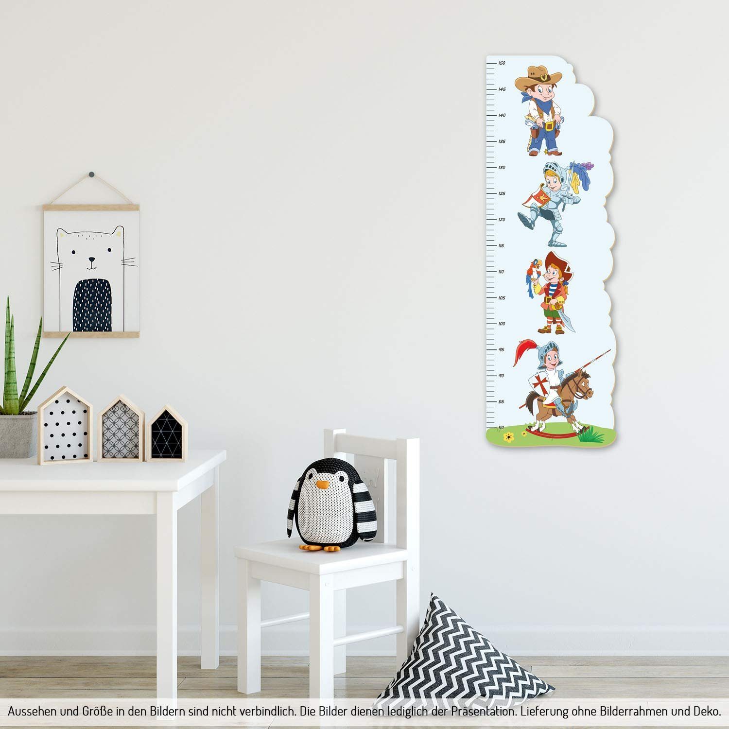 Kreative Feder Messlatte „Ritter, Pirat & Cowboy“ für Kinder, Messlatte fürs Kinderzimmer im Norwegian Style; Messbereich 80–150 cm