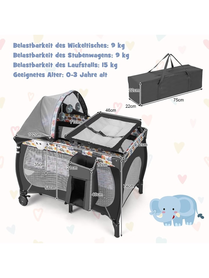 COSTWAY 5 in 1 Babybett in Bunt günstig kaufen 102 cm