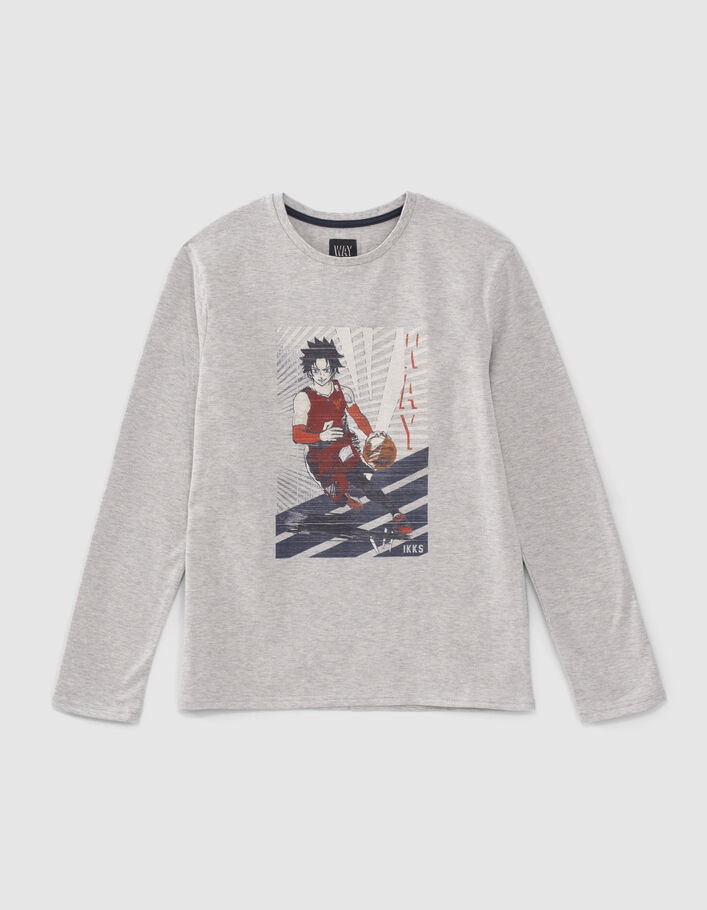 T-shirt gris visuel manga-basketteur garçon