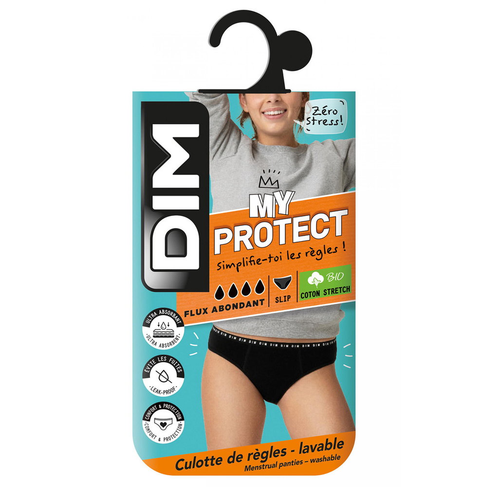DIM Culotte Menstruelle My Protect Flux Abondant Noir Culotte Menstruelle