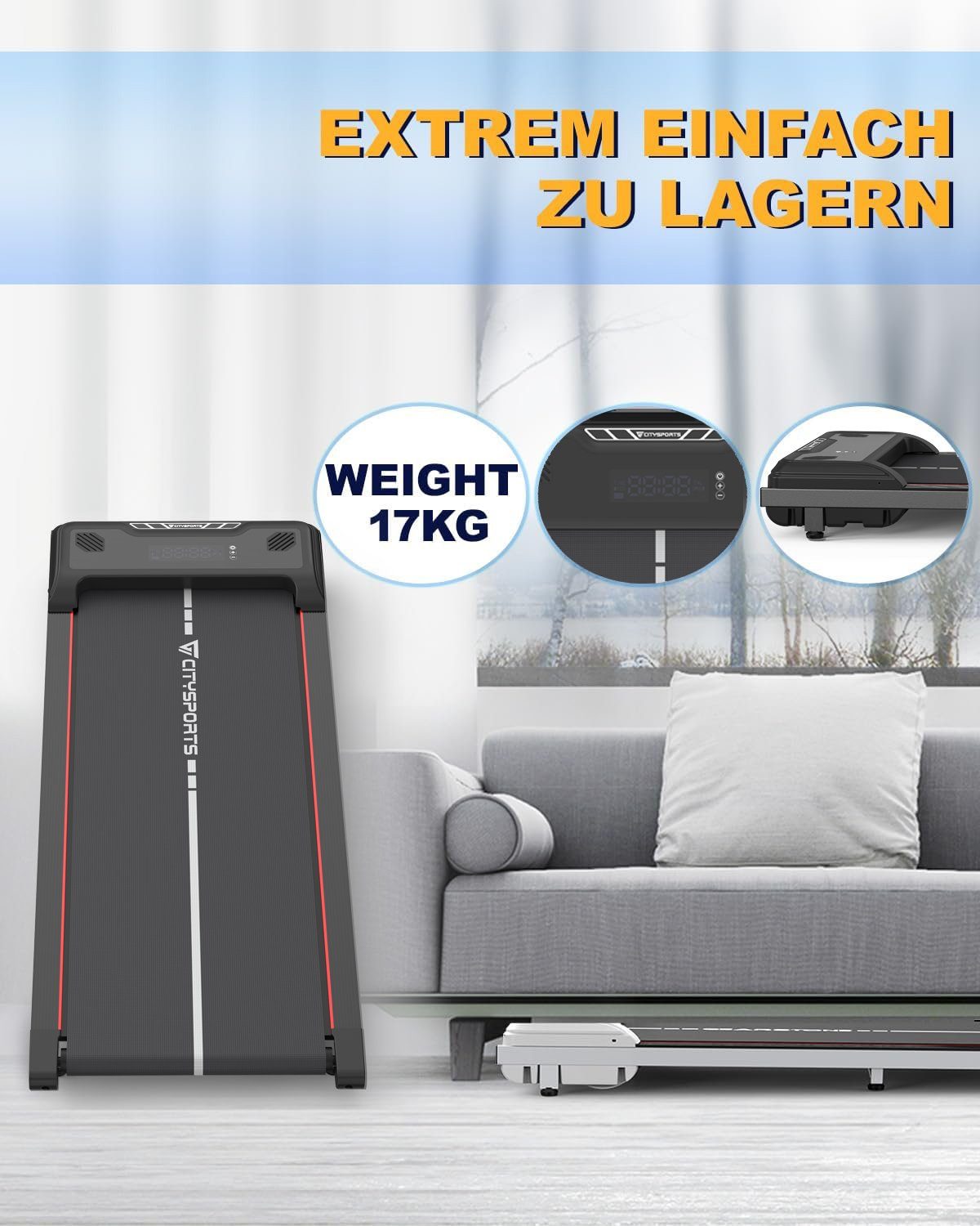 CITYSPORTS Laufband WP6, für zuhause mit Fernbedienung Bluetooth LED Dispaly,1-6KM/H