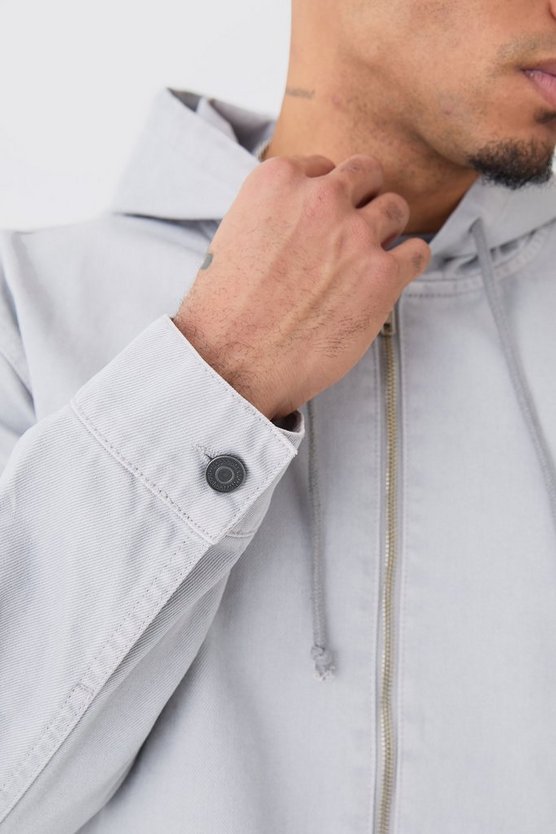 Kastiger Denim-Hoodie mit Reißverschluss
