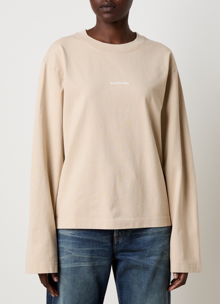 Acne Studios garās piedurknes krekls ar logotipa apdruku