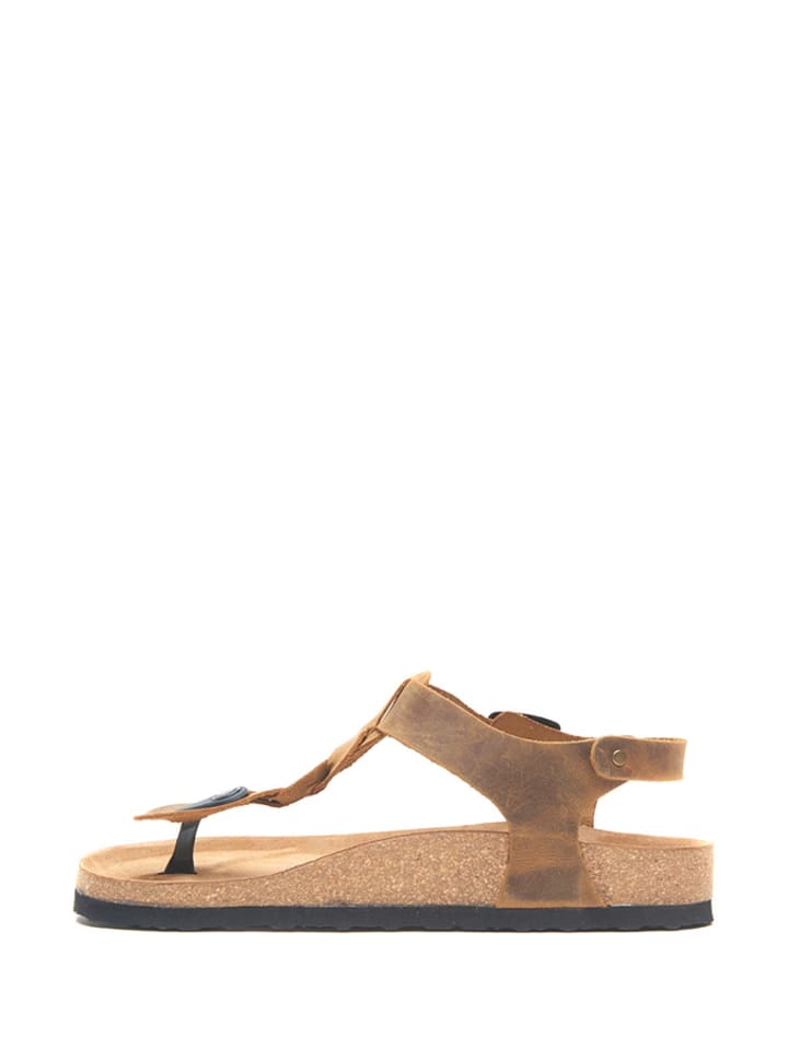 Comfortfusse Leder-Zehensandalen in Hellbraun günstig kaufen