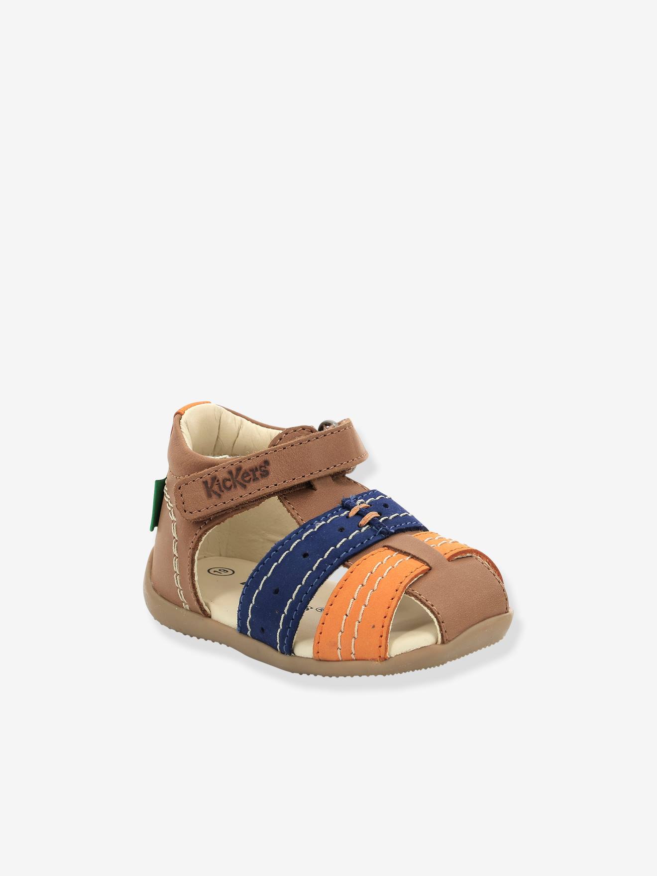 Sandales cuir bébé Bigbazar-2 Iconique Biboo KICKERS® camel orange bleu