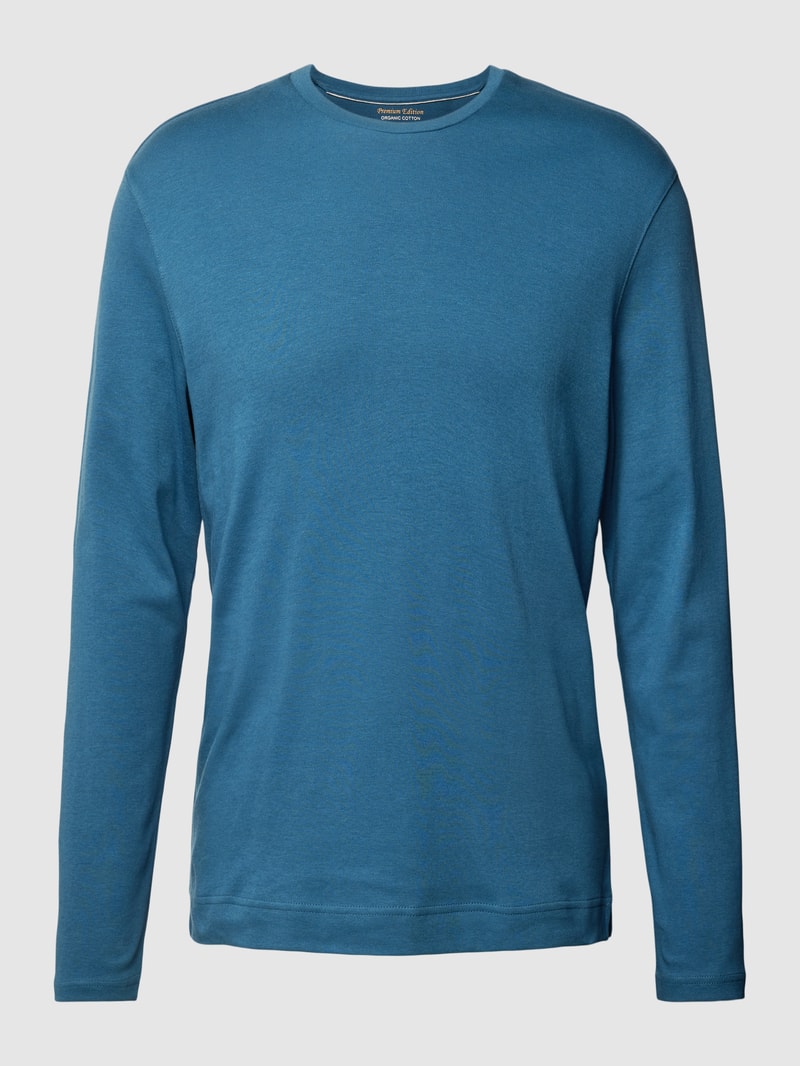 Longsleeve mit geripptem Rundhalsausschnitt in petrol
