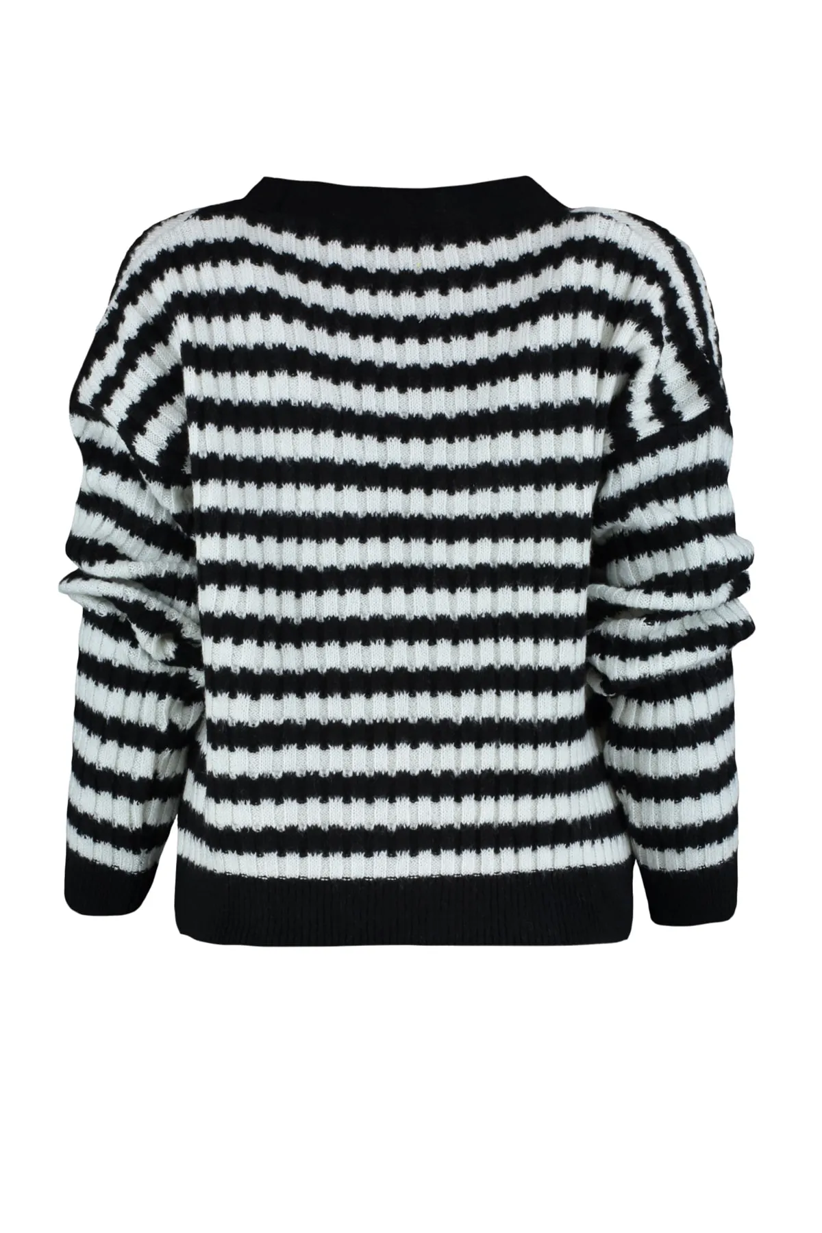 Trendyol Collection  Schwarzer, weich strukturierter Strickcardigan mit Streifen TWOAW23HI00266