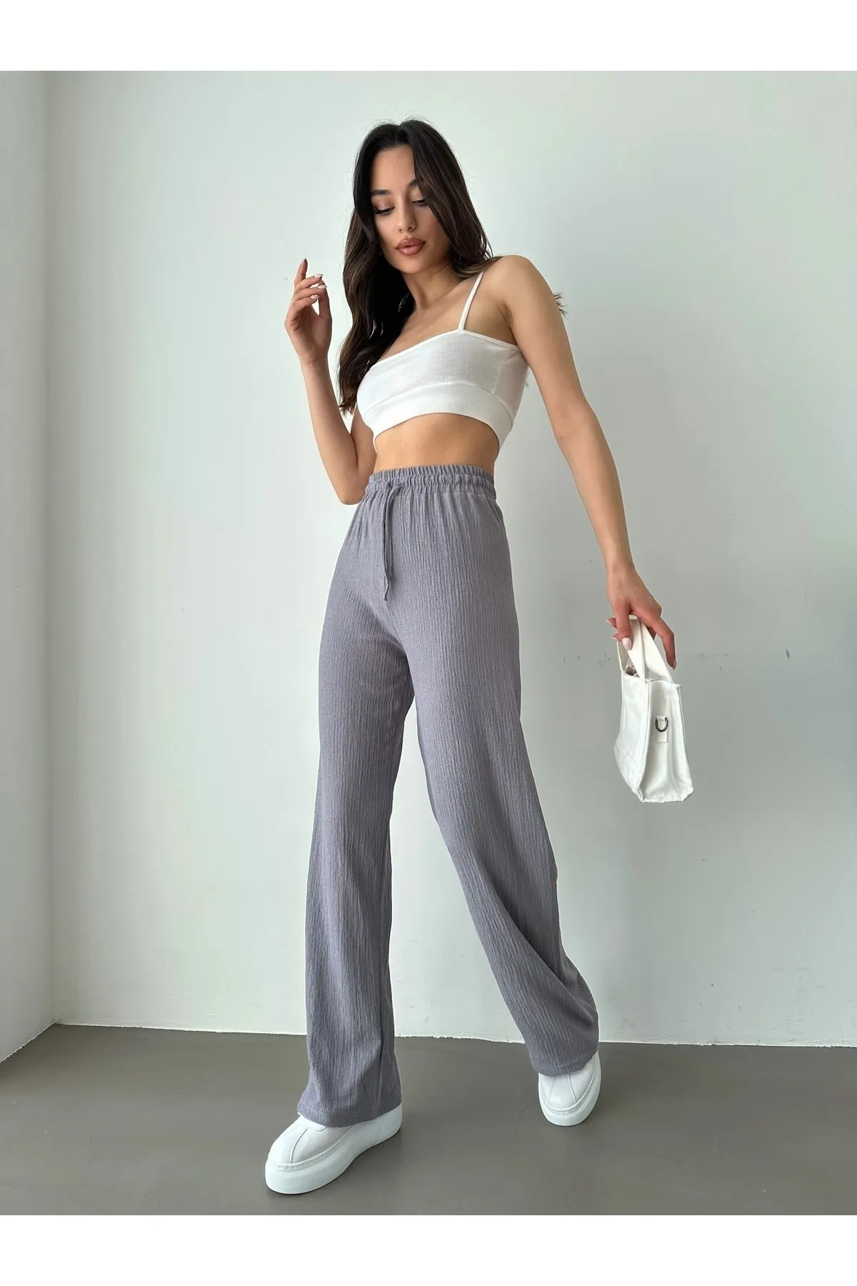 BEJNA  Graue Palazzo-Hose mit elastischem Bund für Damen