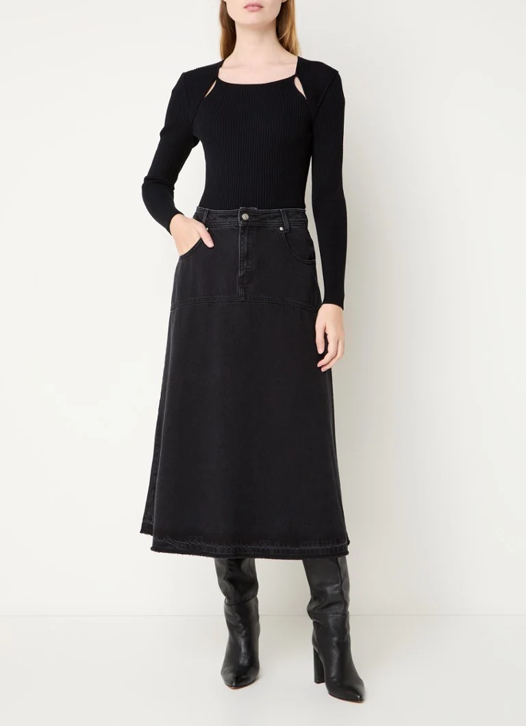 jupe midi en denim ba&sh Volentia avec poches latérales