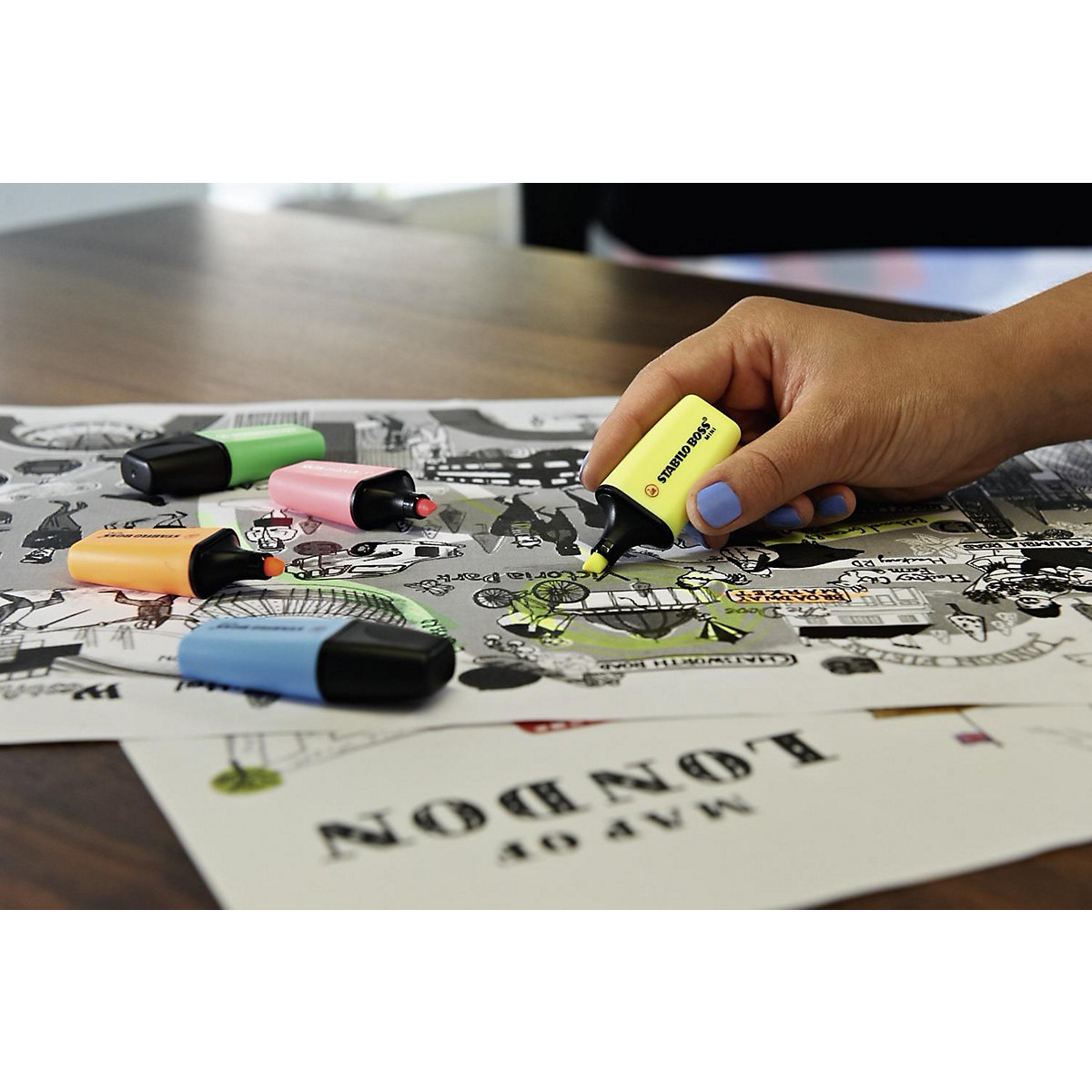 Textmarker BOSS MINI. 3 Farben (gelb, blau, pink)