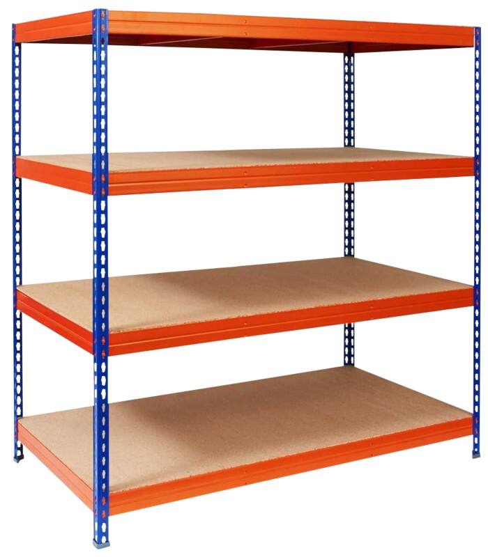 Office Marshal Weitspannregal 4 Böden Blau Orange 2000 x 1500 x 600 mm