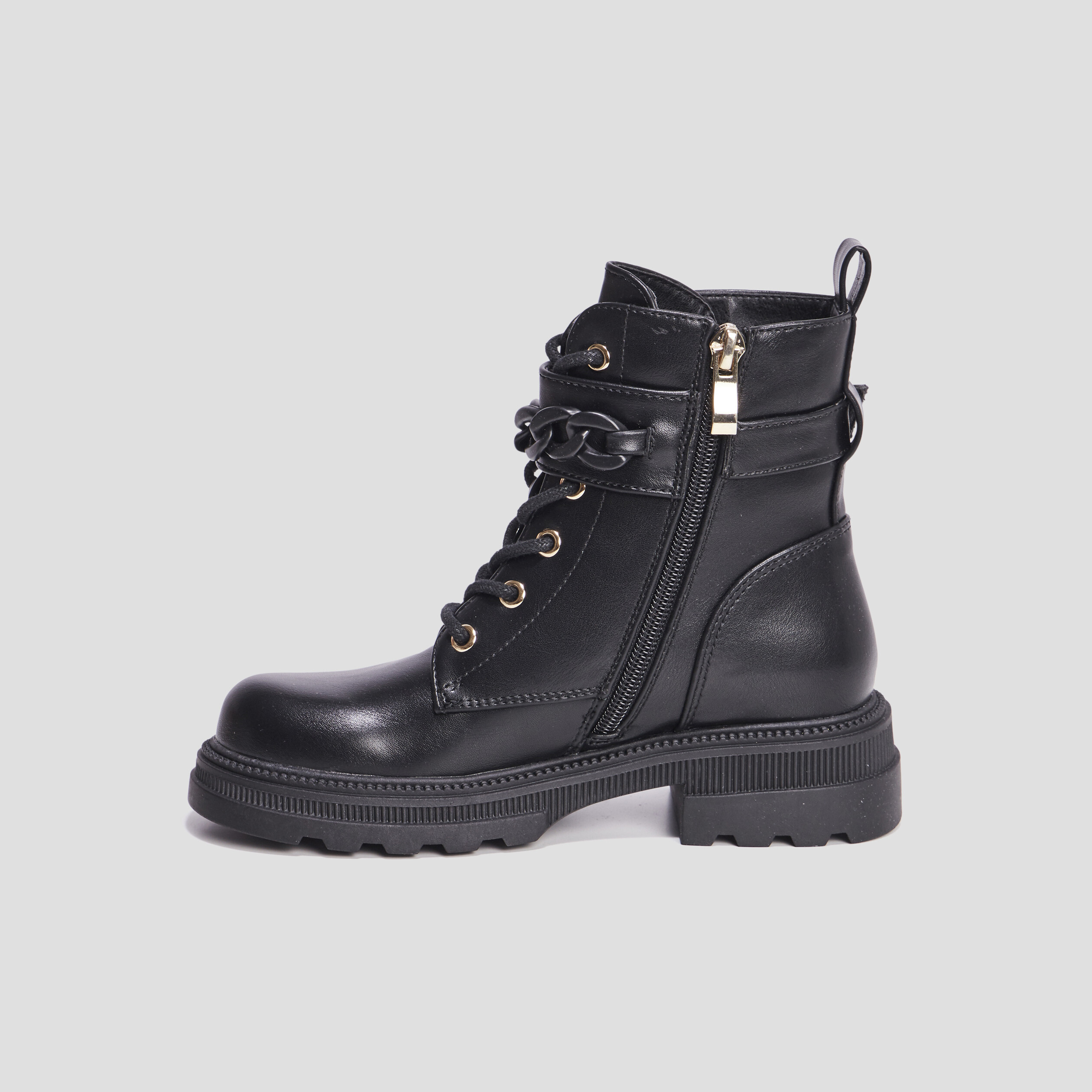 Bottines ranger avec chaînes et boucles noir fille | La Halle