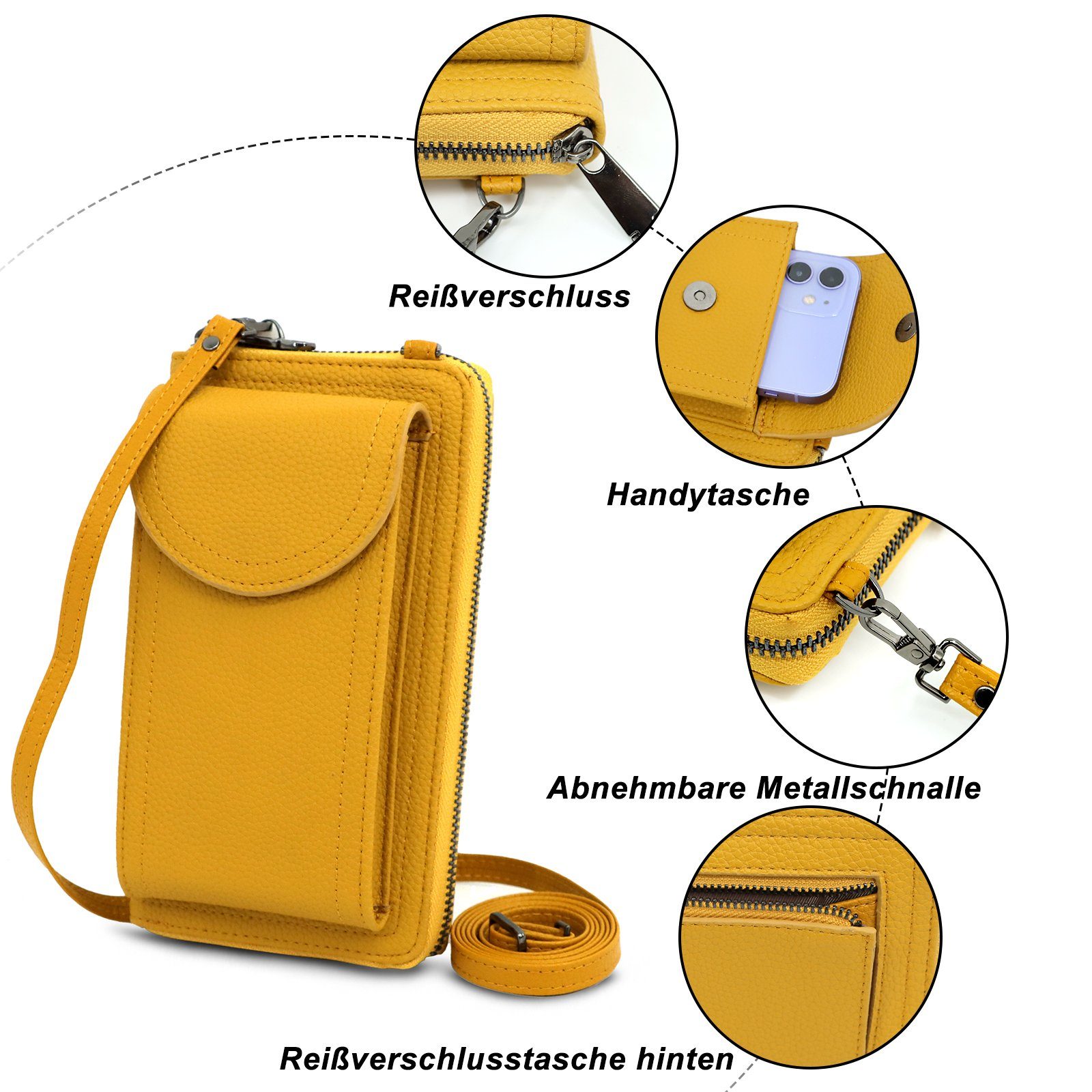 TAN.TOMI Umhängetasche Handy Umhängetasche Damen Handytasche Leder RFID Schultertasche, Klein Phone Tasche bis zu 6.7''