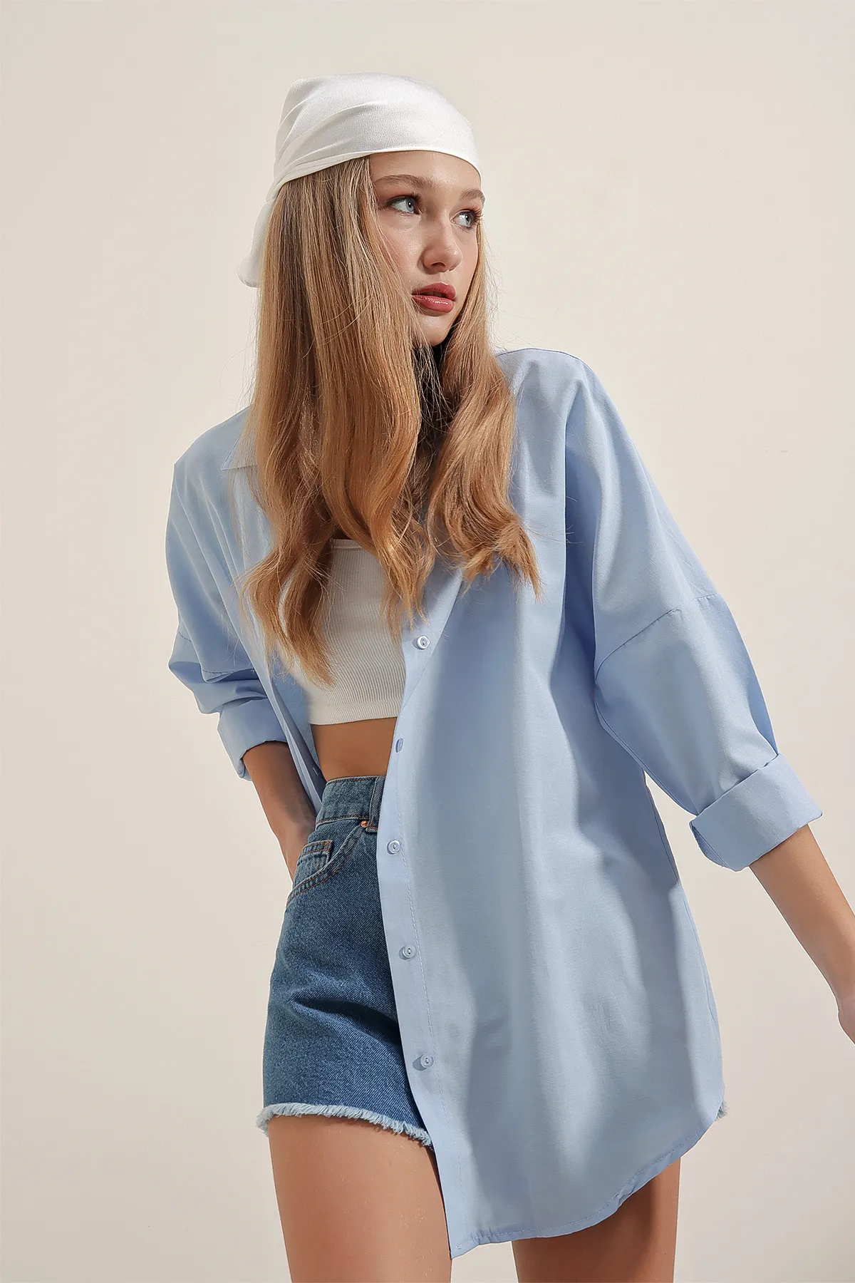 Bigdart  3900 Oversize-Lang-Basic-Hemd – Blau