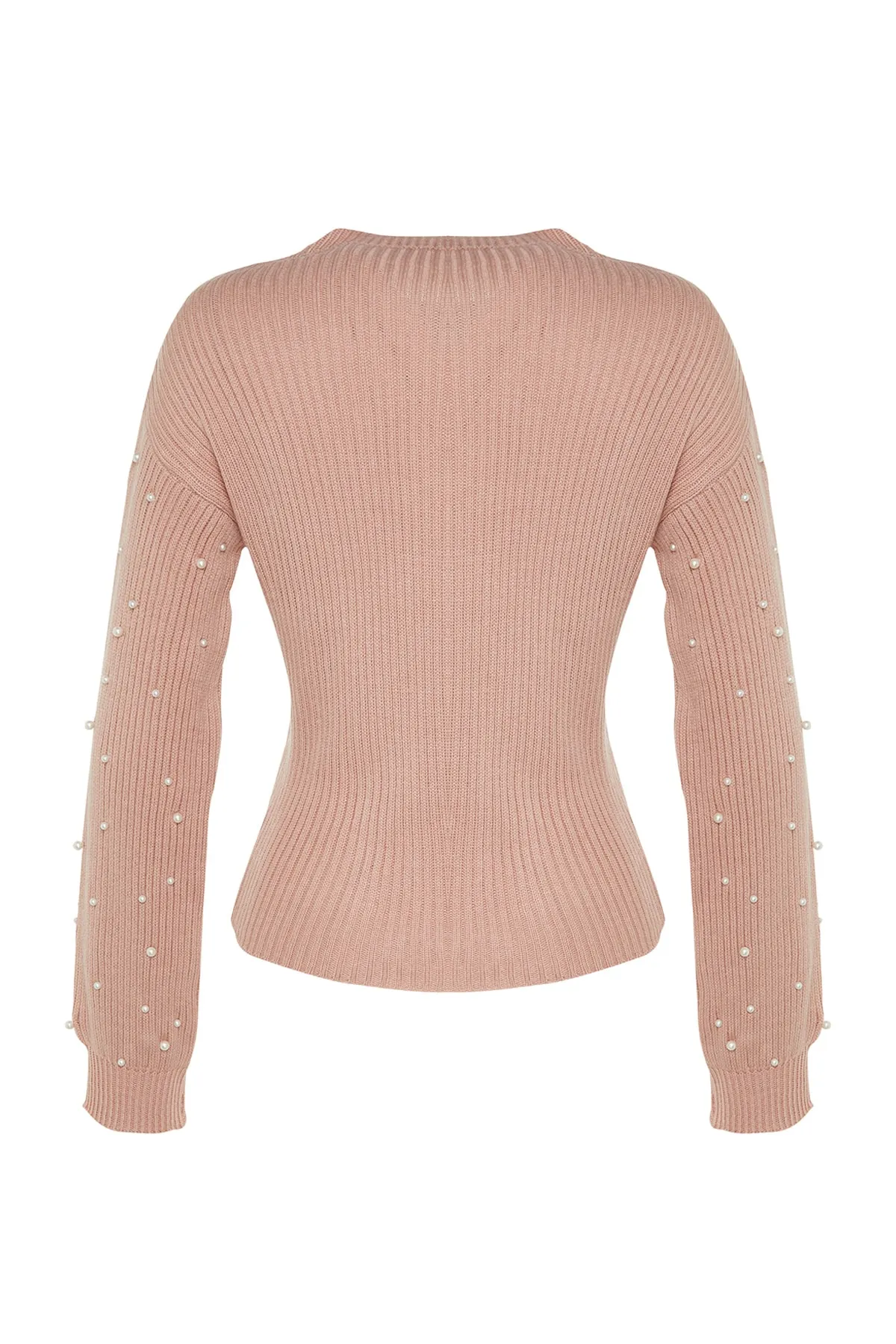 Trendyol Collection  Pullover mit Rundhalsausschnitt und Perlendetail in Puder TWOAW22KZ1493