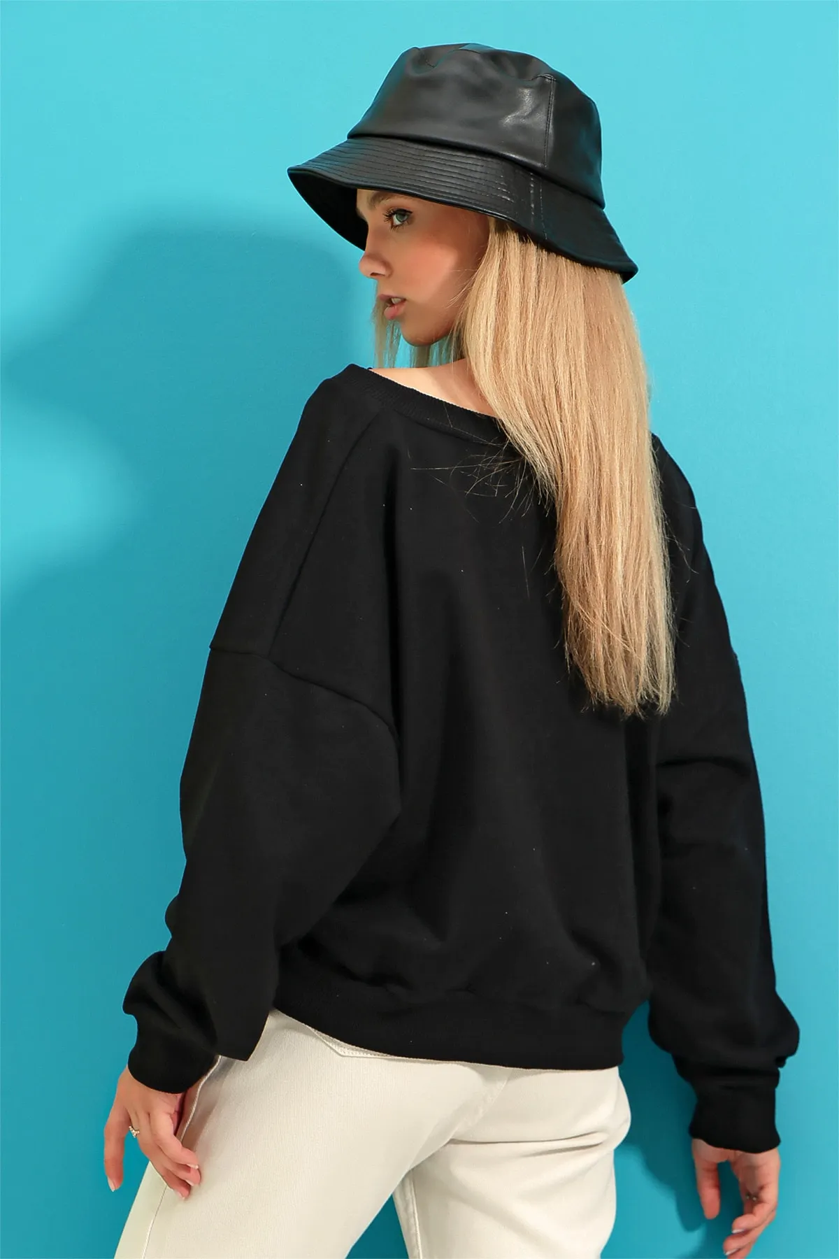 Trend Alaçatı Stili  Sweatshirt - Schwarz - Regular Fit