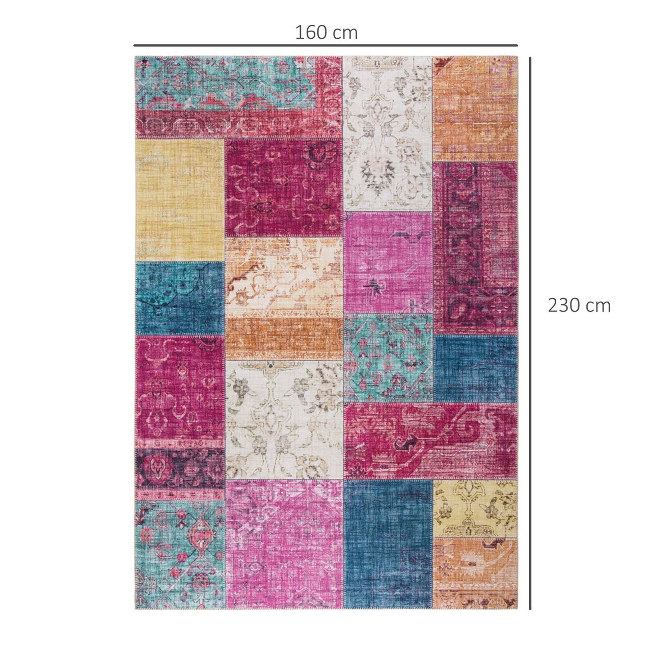 HOMCOM Teppich pfegeleicht Kurzflor Multi 230 x 160 x 0,7 cm