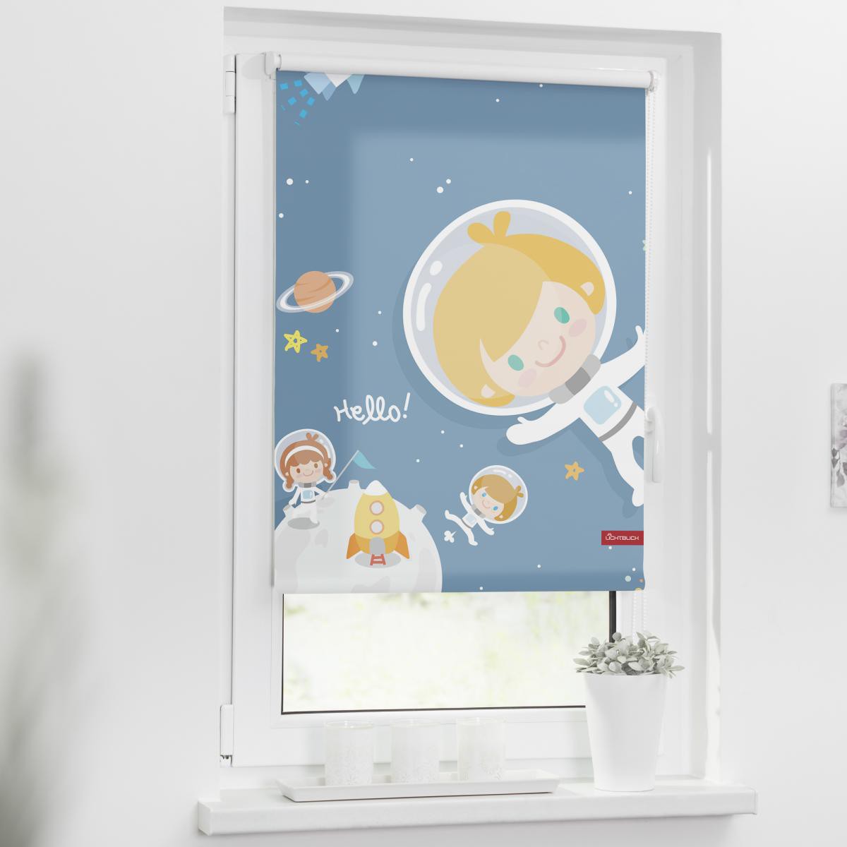 Lichtblick Rollo Klemmfix, ohne Bohren, blickdicht, Astronaut - Blau, 60 x 150 cm (B x L)