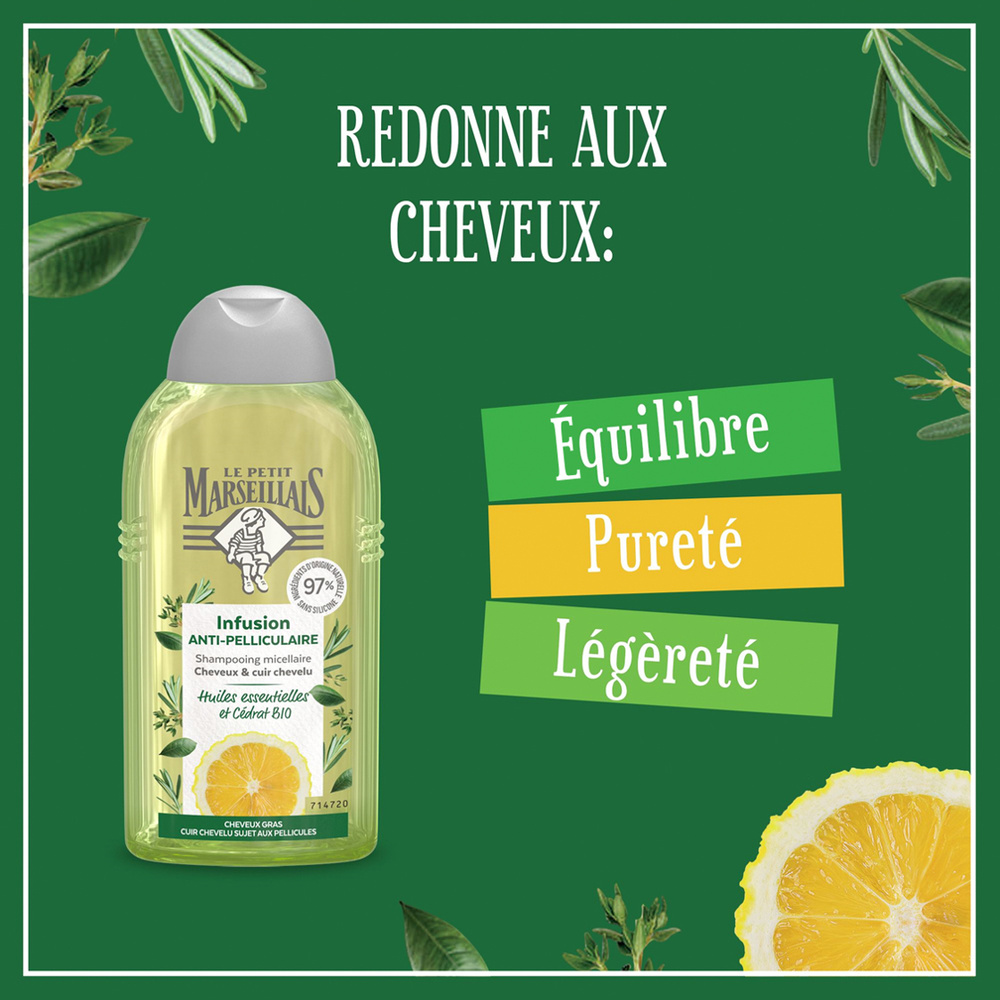 le petit marseillais Shampooing Anti-Pelliculaire Infusion Huiles Essentielles Et Cédrat Bio Shampoing