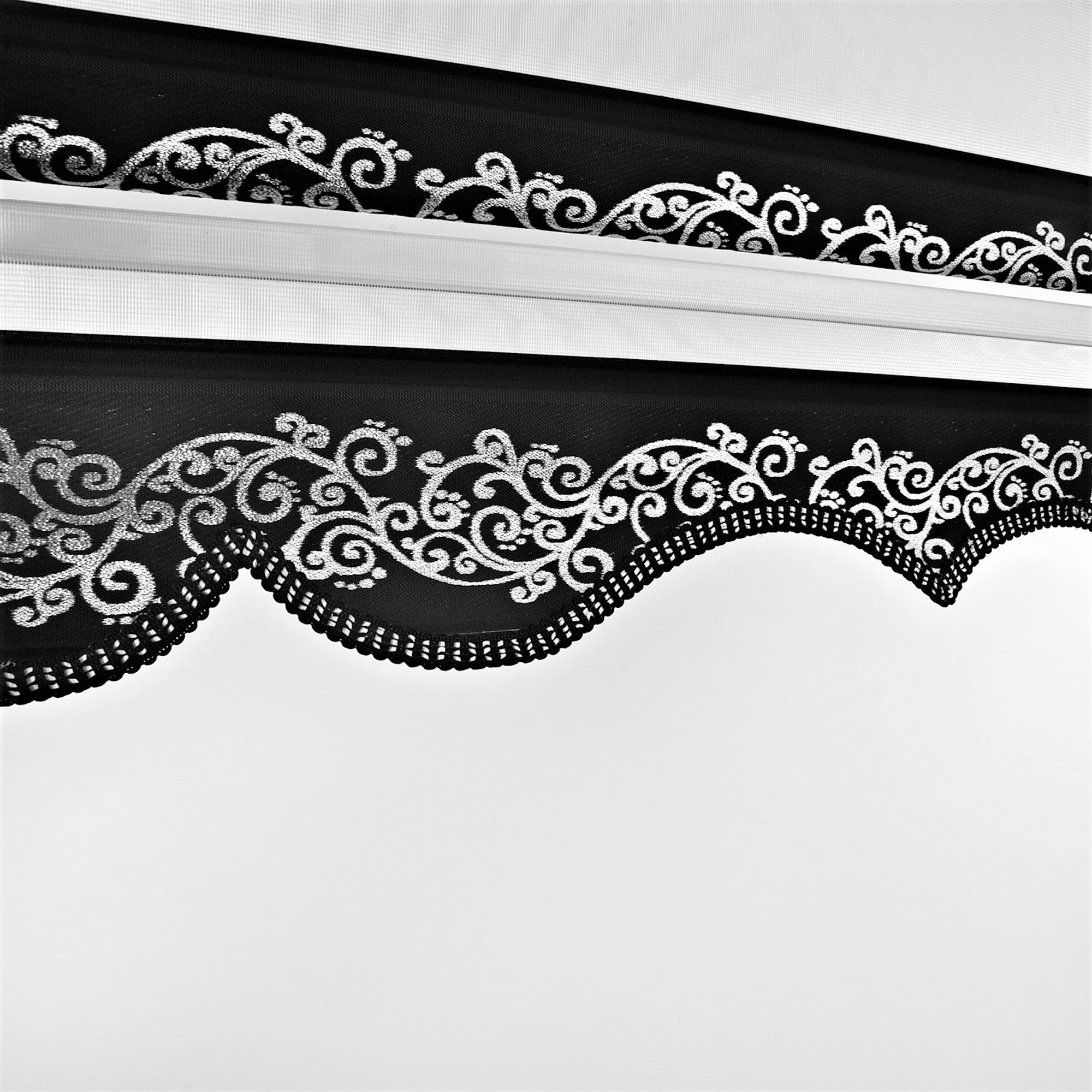 Doppelrollo nach Maß Efeu 3944-4 Schwarz 200cm Länge, Yasar Gardinen, Deckenmontage, Deckenmontage Wandmontage und Klemmfix (Ohne Bohren)