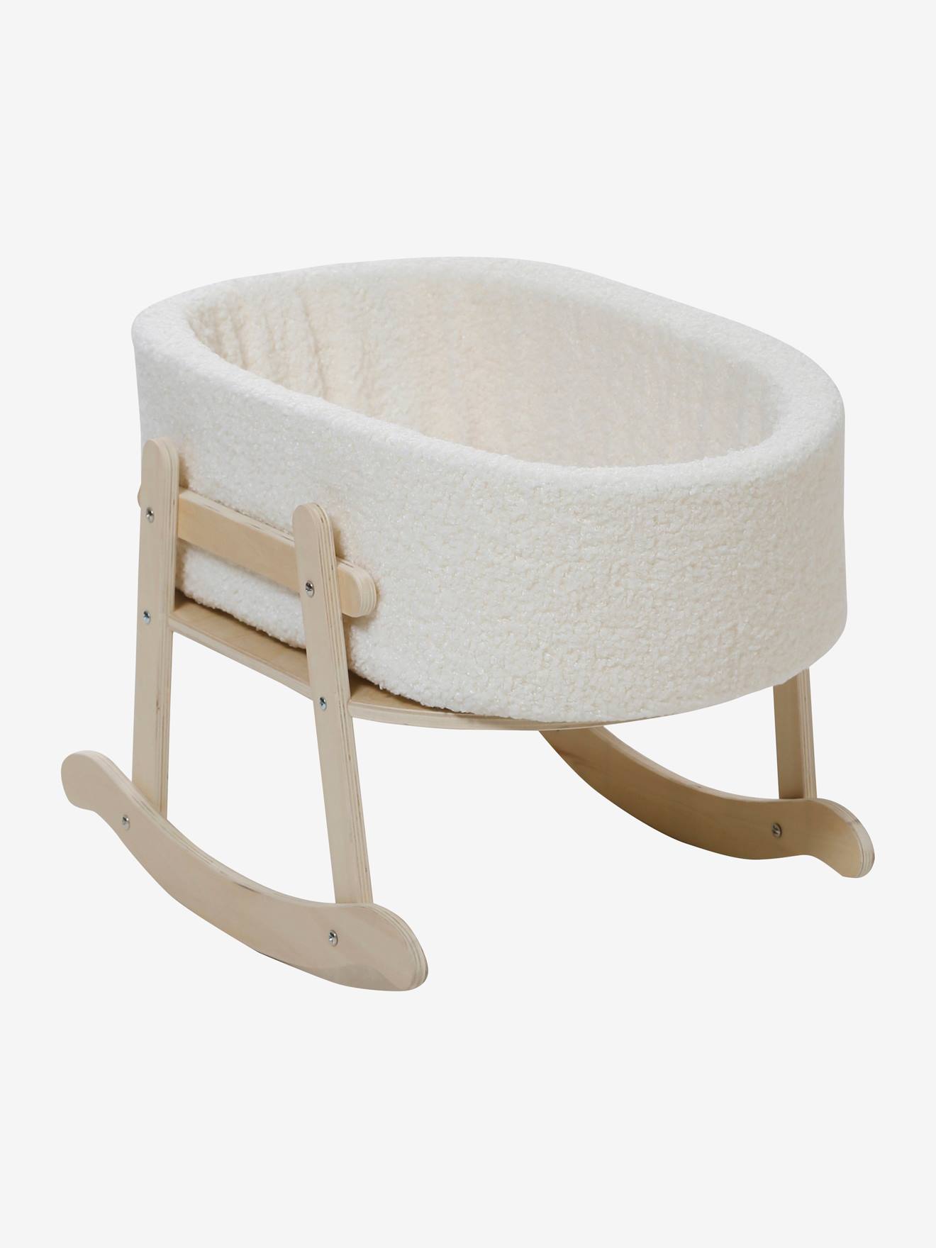 Lit à bascule en bois FSC® et tissu bouclette blanc