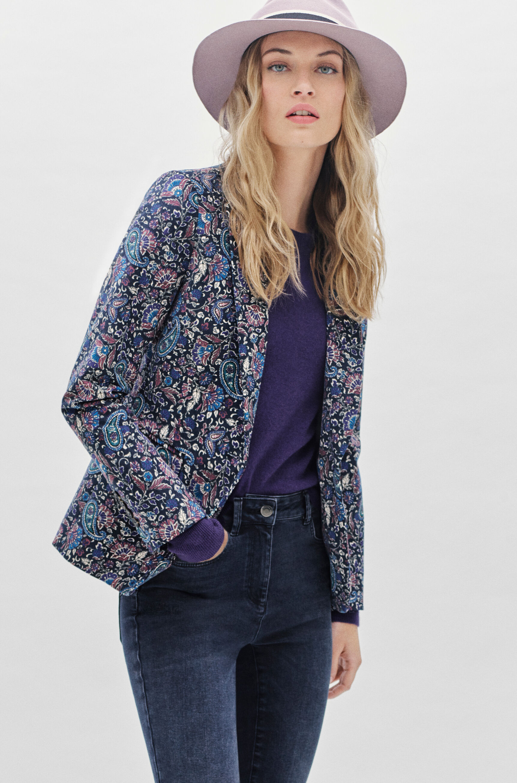 blazer aurora print bleu marine femme