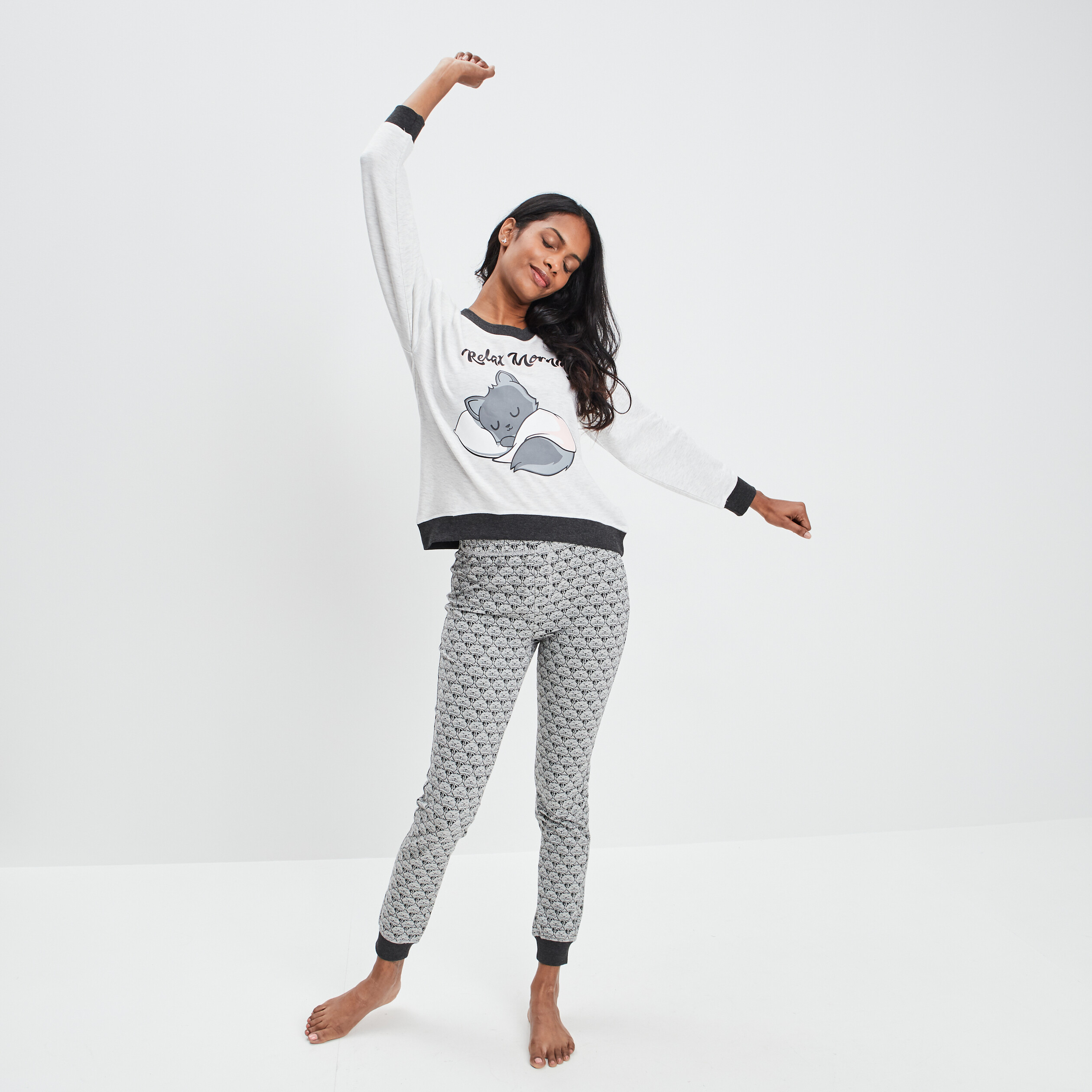 Ensemble pyjama 2 pièces gris clair femme | La Halle