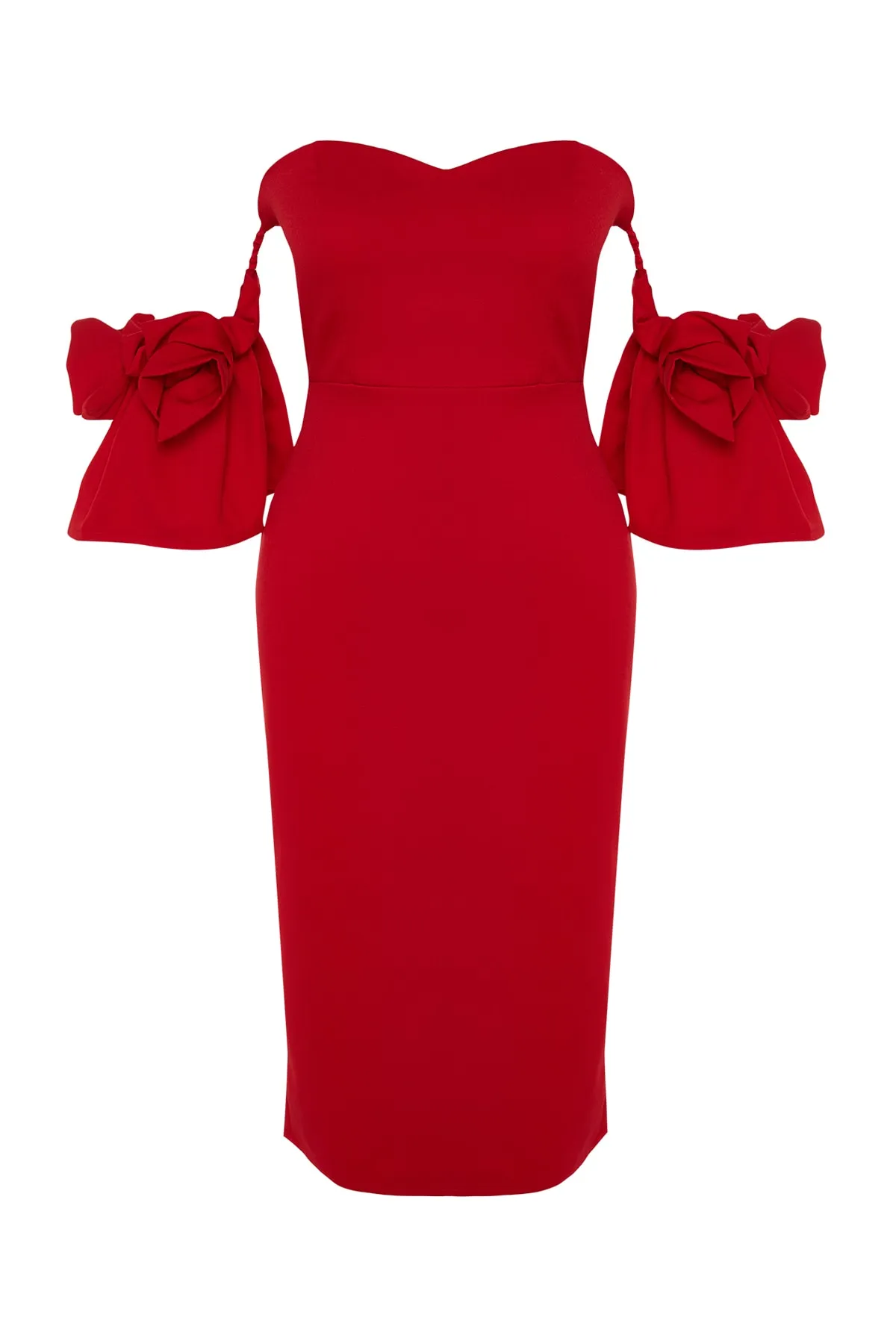 Trendyol Collection  Rotes, tailliertes, gewebtes, gefüttertes Abendkleid TPRSS23EL00541