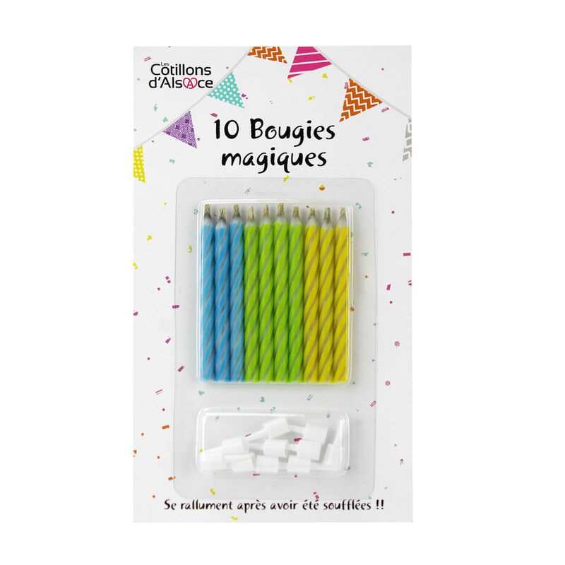 10 bougies magiques qui se rallument avec support Cotillons d'Alsace