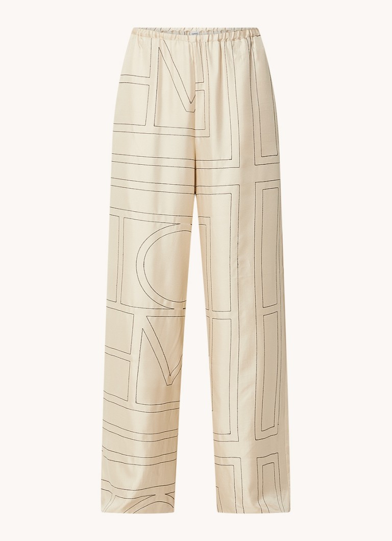Pantaloni cropped in seta a vita alta e gamba dritta con stampa grafica TOTEME.