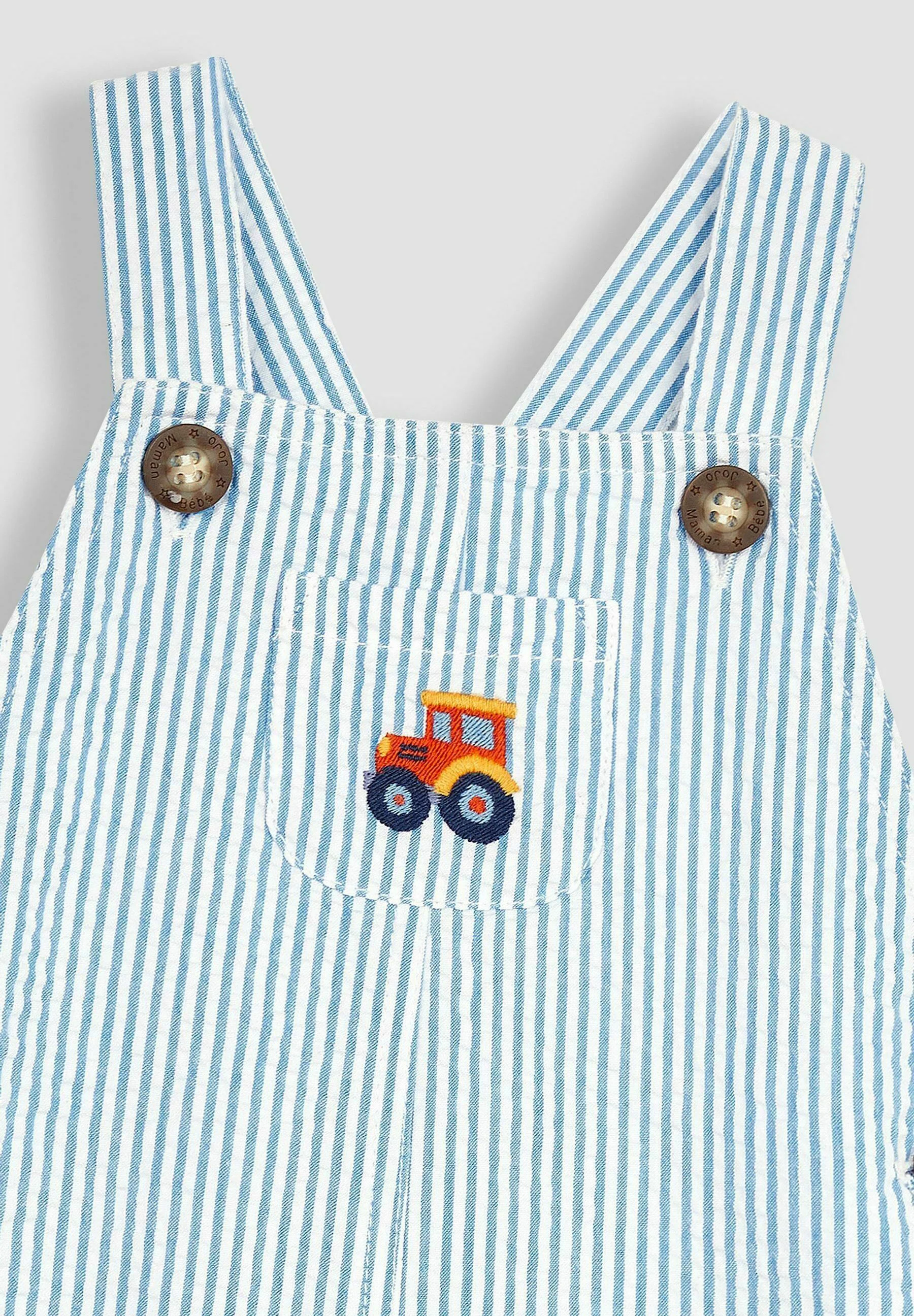 JoJo Maman Bébé TRACTOR POCKET SEERSUCKER STRIPE-REGULAR FIT - Peto