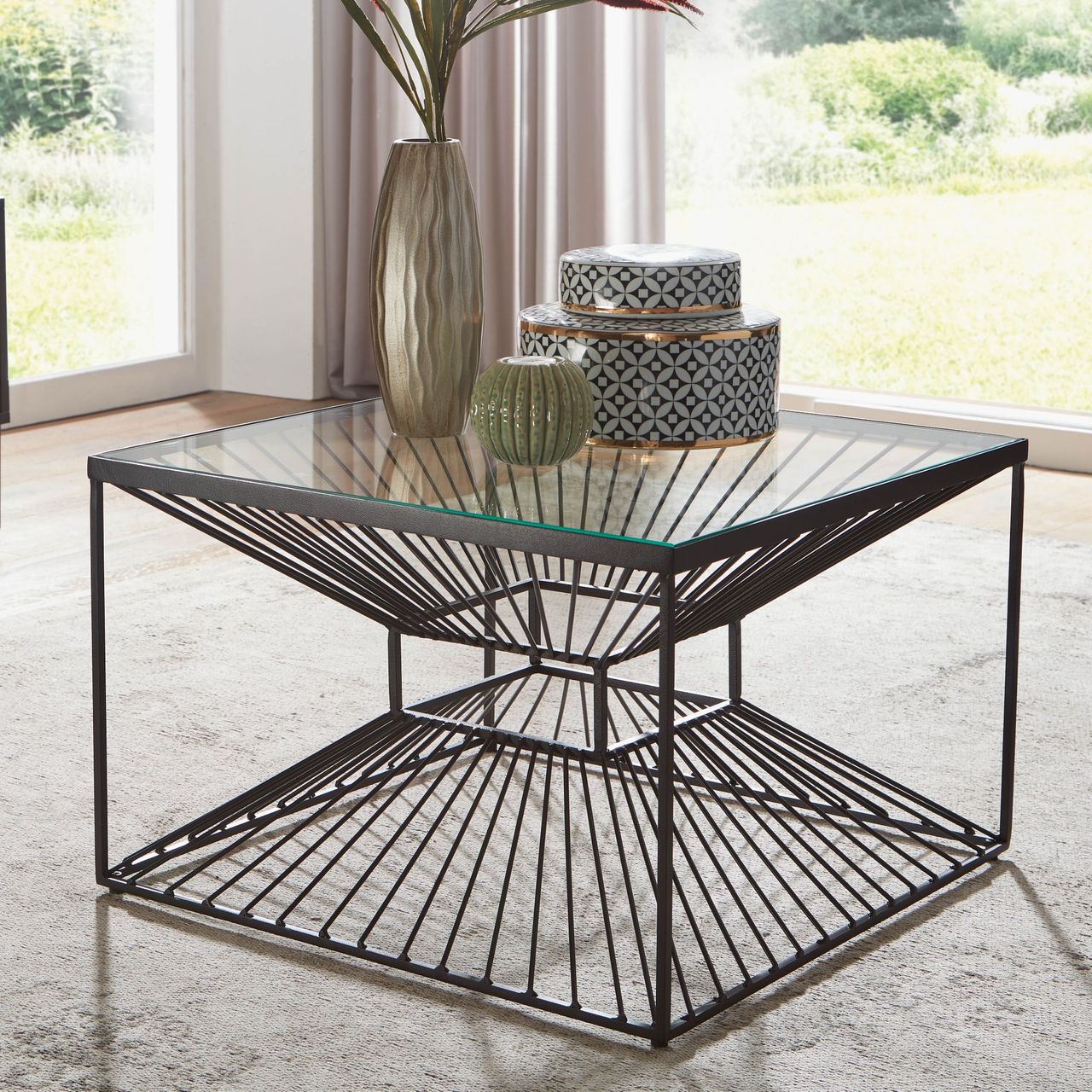 Skyport WOHNLING Couchtisch Glas 55x55x36 cm Sofatisch Wohnzimmertisch Tisch Quadratisch