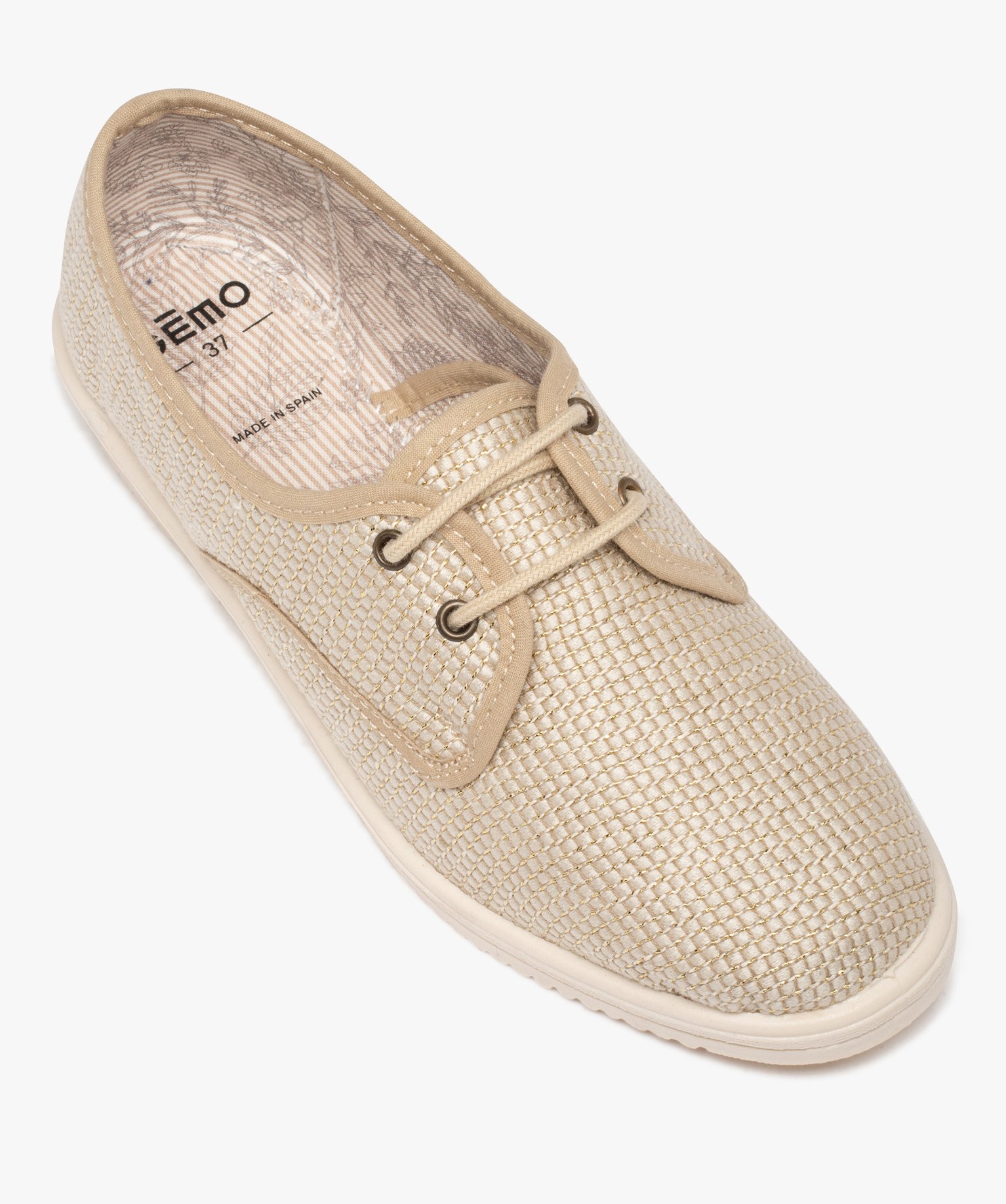 Derbies confort femme dessus en toile brillante beige | GEMO