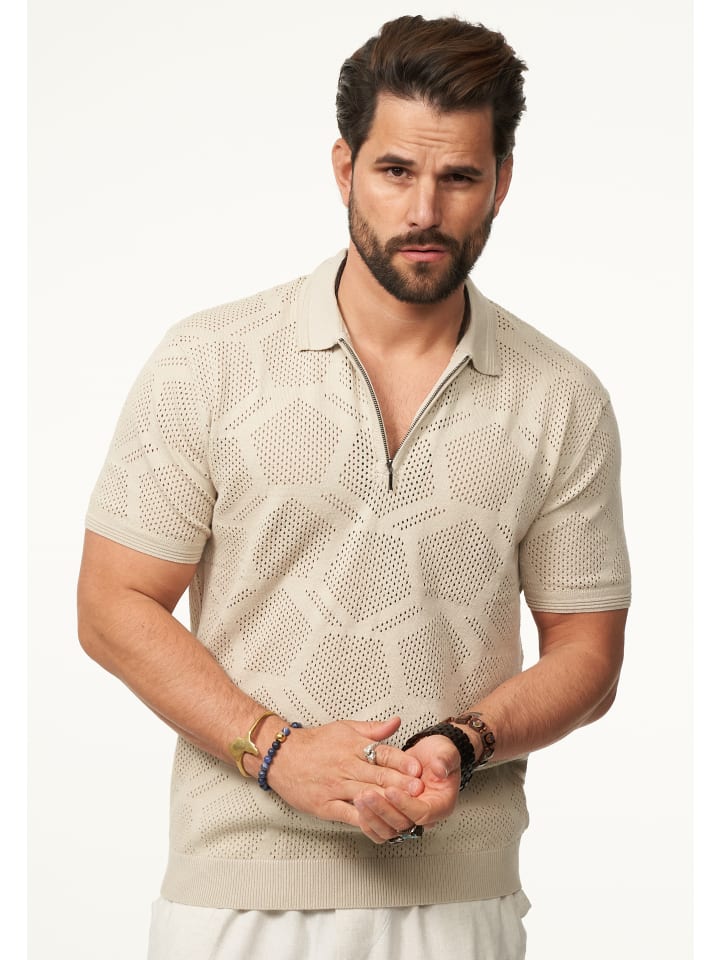 SOULSTAR Poloshirt - mit Half-Zip Kurzarm Strick Polo-Hemd T-Shirt in Stone günstig kaufen