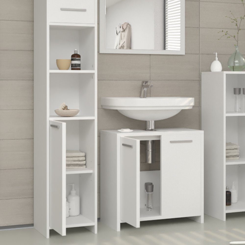 Vicco Badmöbel-Set Badezimmerset KIKO Weiß Set 3, (3-er Set, 3-St., 3-er Set)