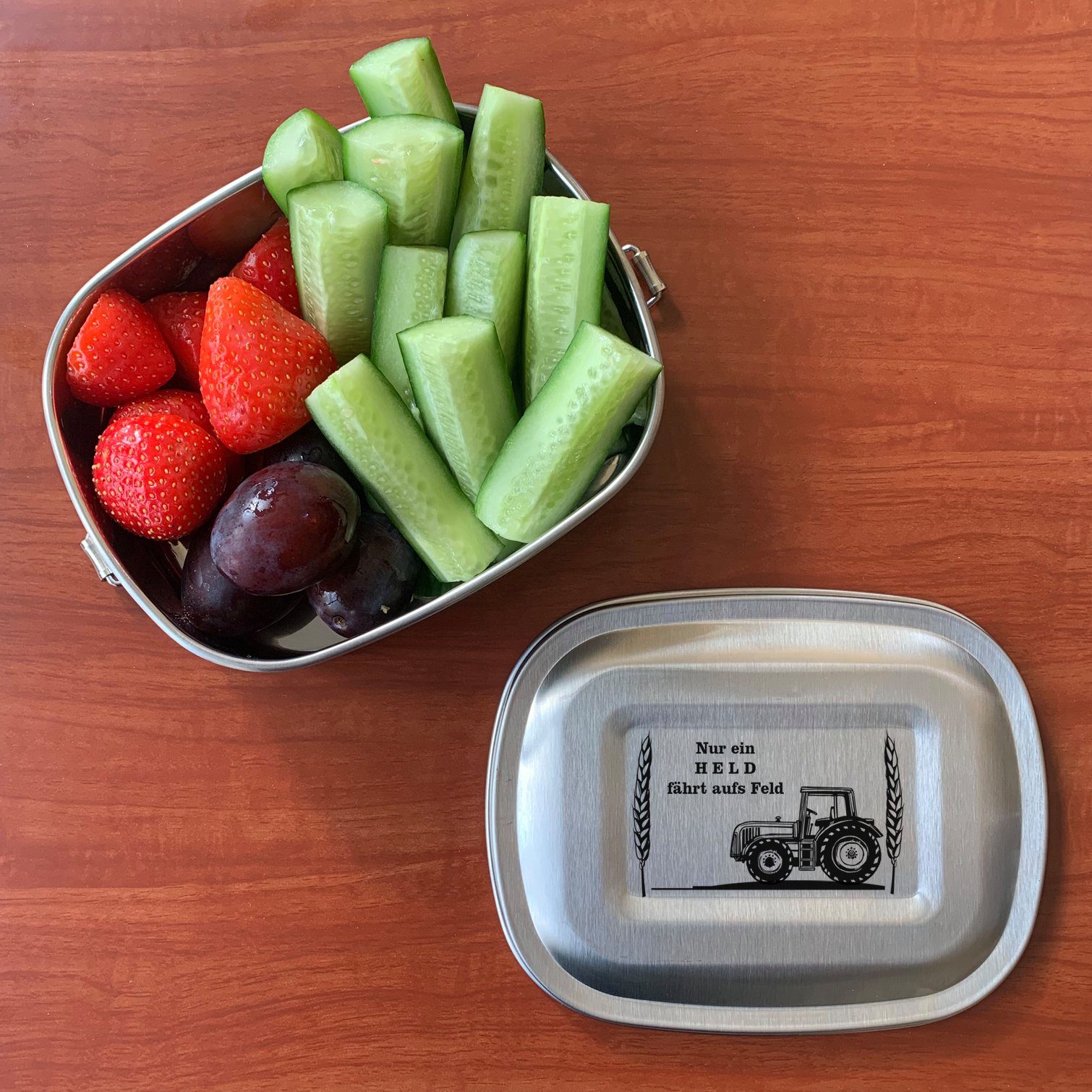 elbedruck Lunchbox Edelstahl Brotdose Lunchbox für Kinder und Erwachsene mit Gravur Traktor und Spruch 3 Größen zur Auswahl, auch als Set erhältlich Bauer Landwirt, kleine Dose (ca. 700 ml)