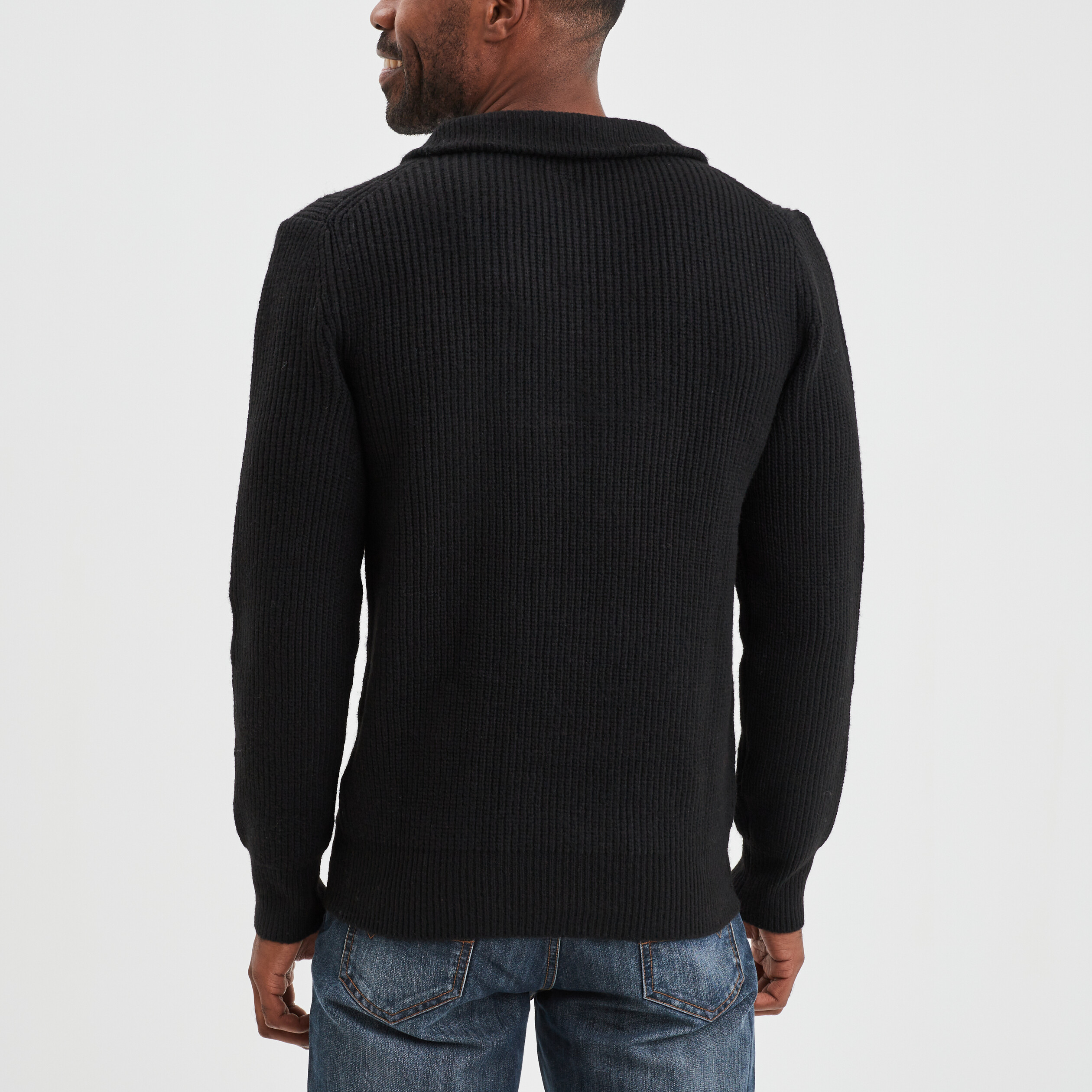 Pull camionneur côtelé noir homme | La Halle